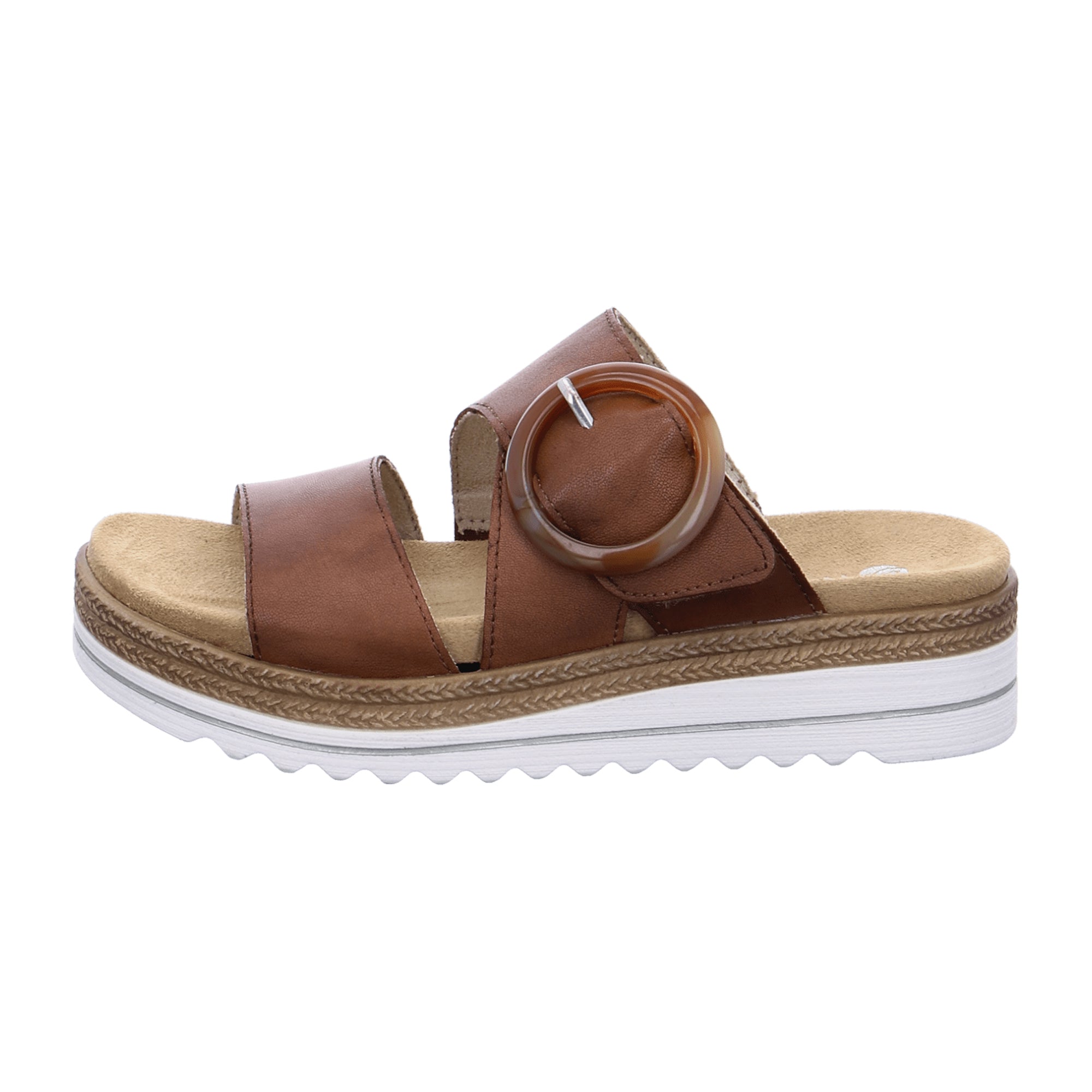 Remonte Brown Leather Women's Slip-On Sandals with Velcro and Cushioned Insole
