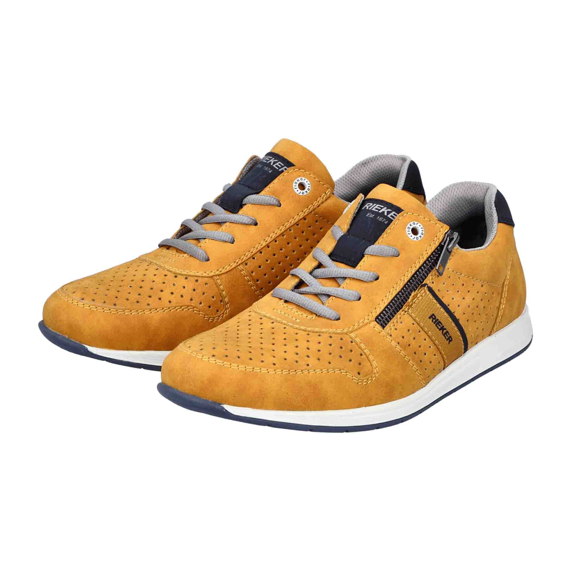 Rieker Yellow Men's Sneakers with Zipper and Laces, Comfortable and Lightweight
