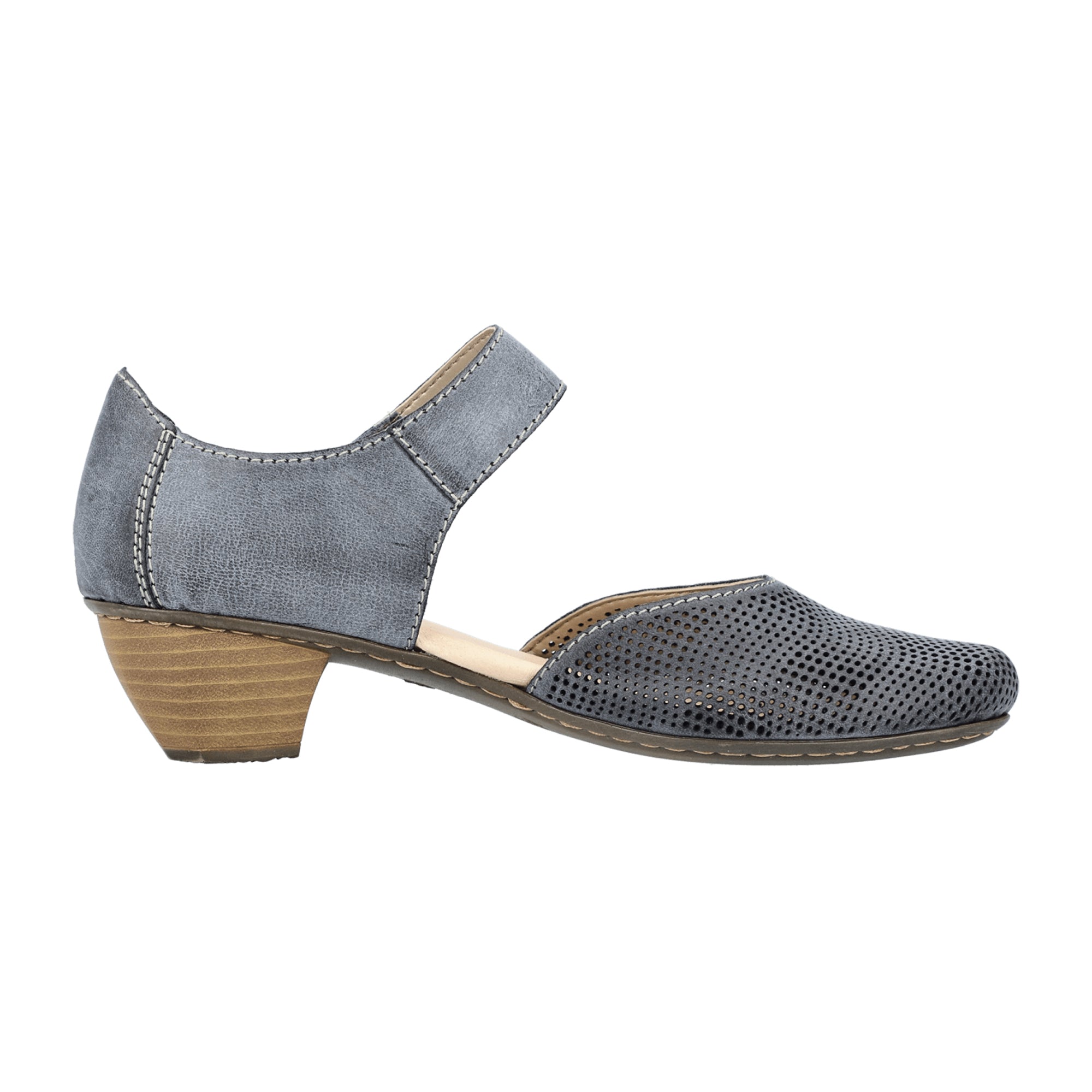 Rieker FSK Blue Womens Slip-On Shoes with Comfort Block Heel