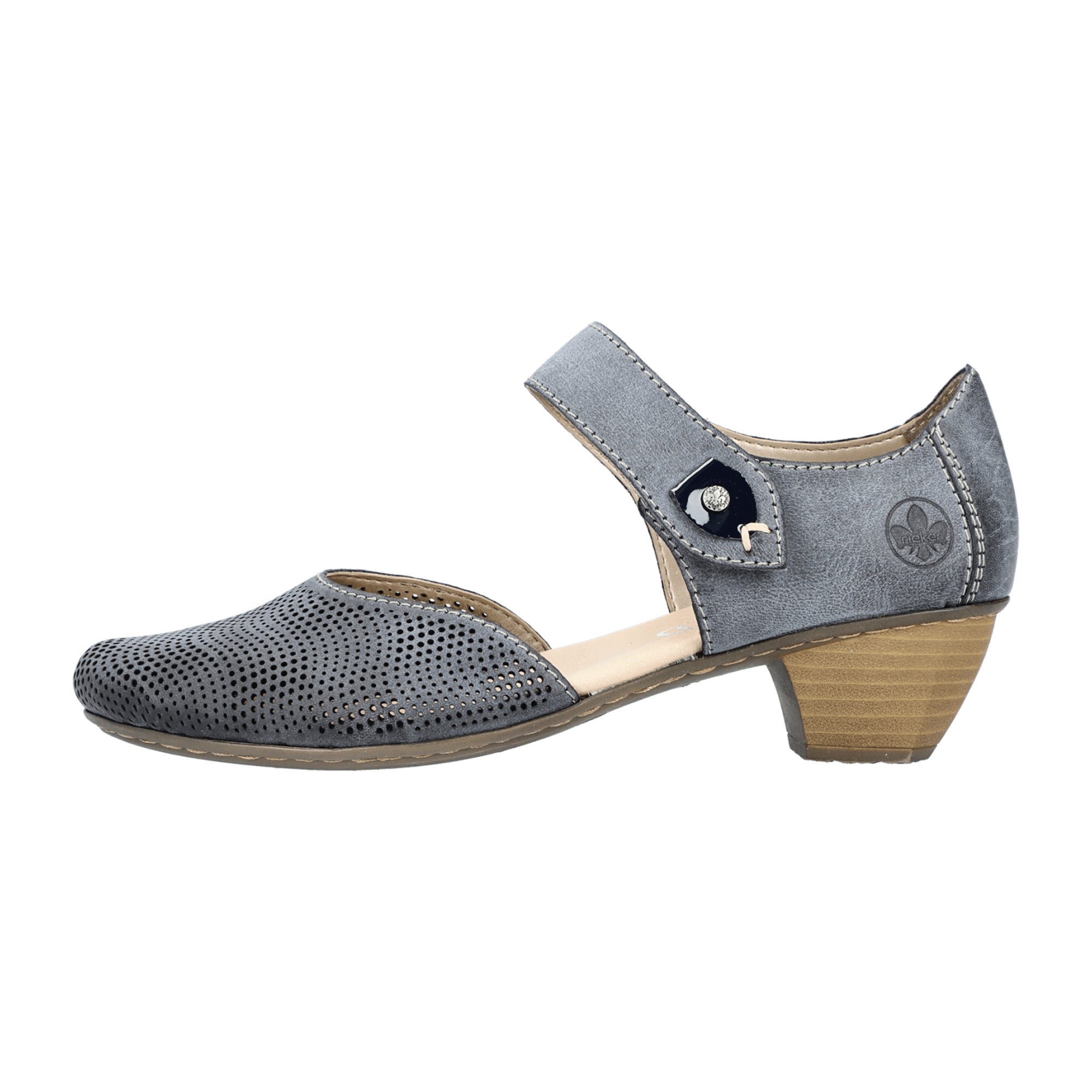 Rieker FSK Blue Womens Slip-On Shoes with Comfort Block Heel