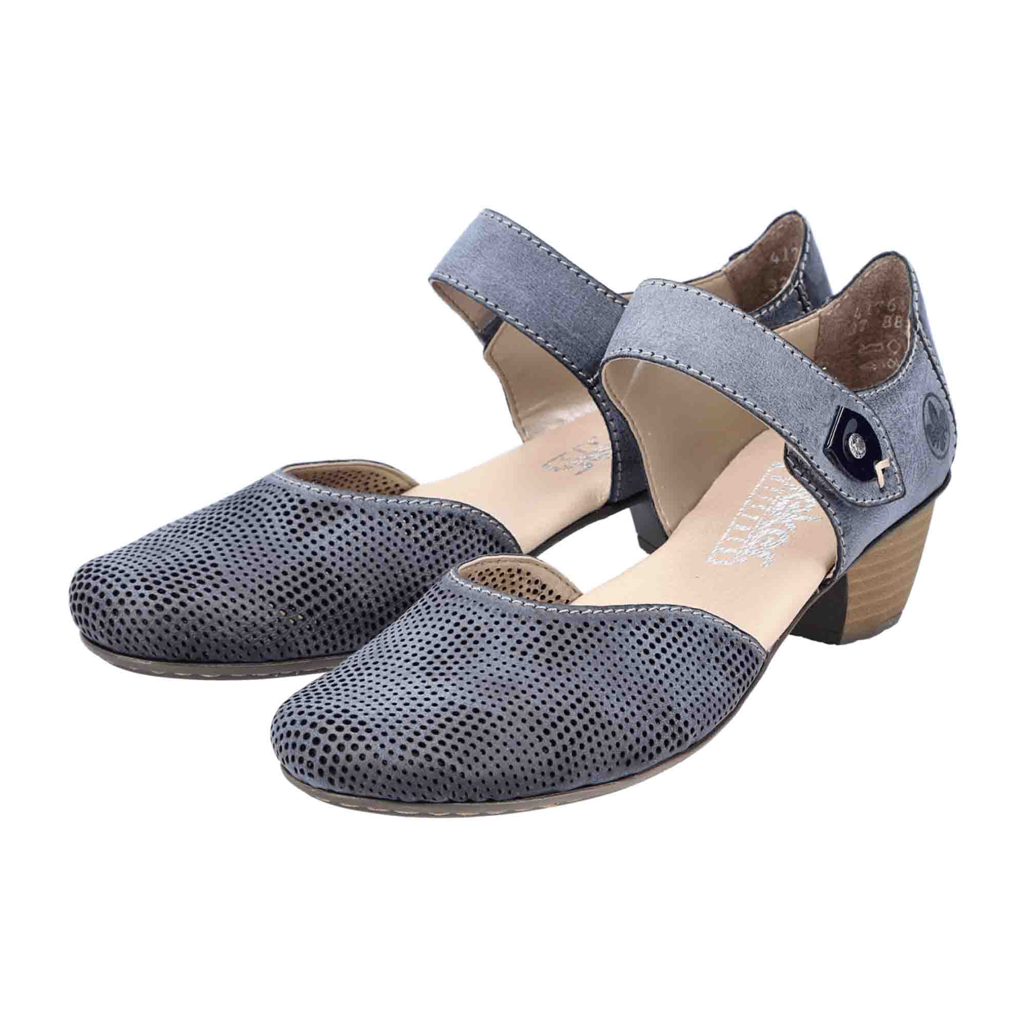 Rieker FSK Blue Womens Slip-On Shoes with Comfort Block Heel