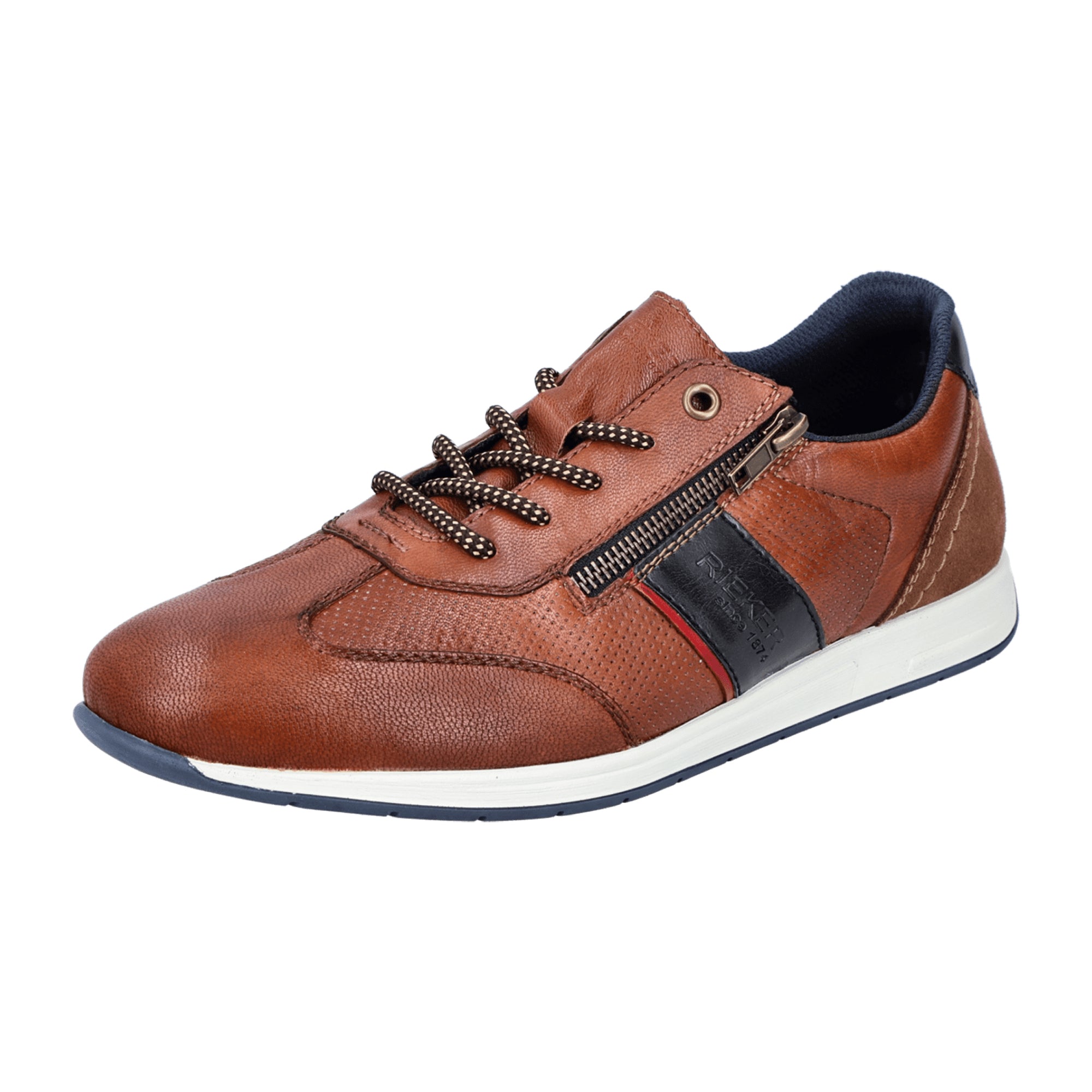 Rieker 11927 Men's Brown Leather Lace-Up Shoes with Zipper and Cushioned Sole