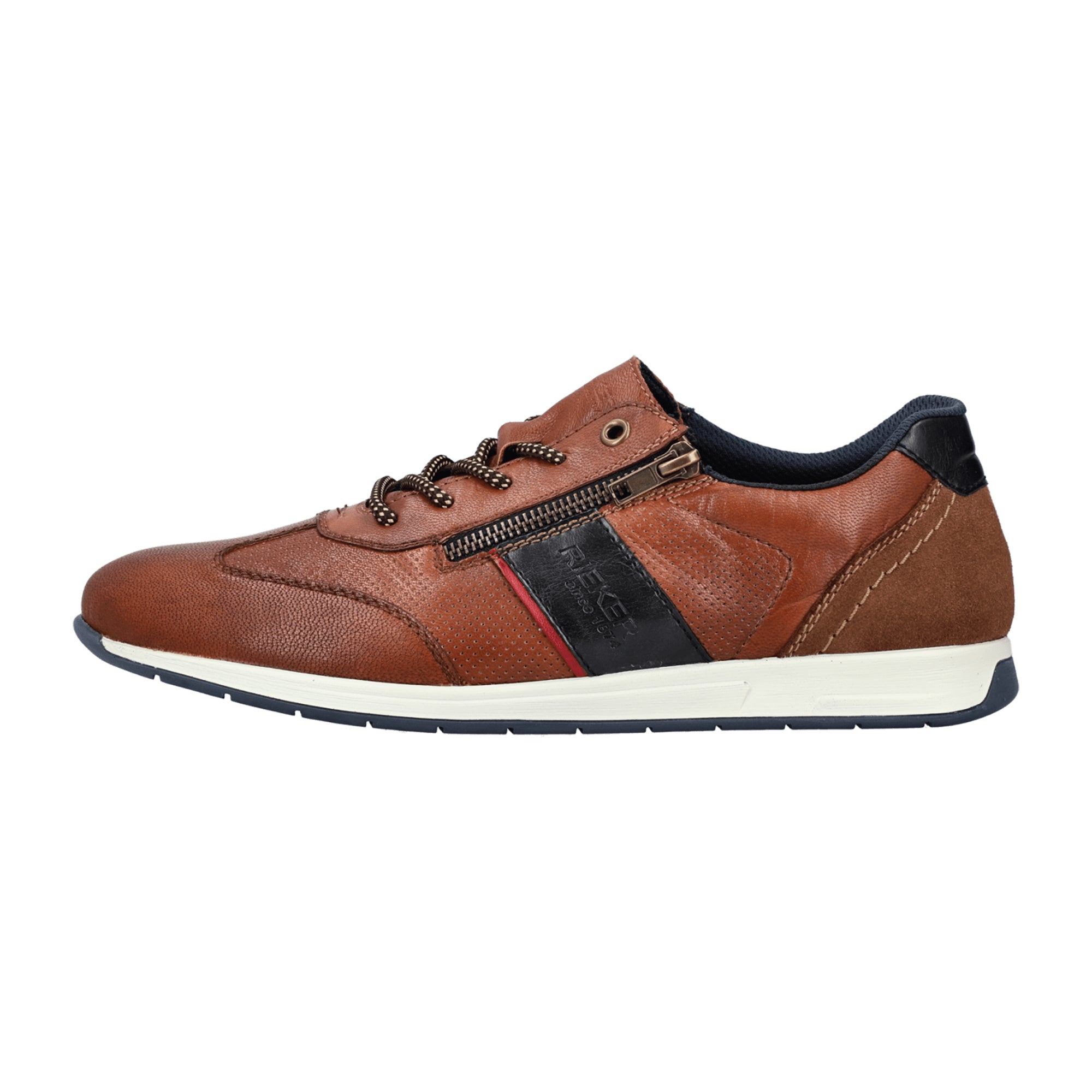 Rieker 11927 Men's Brown Leather Lace-Up Shoes with Zipper and Cushioned Sole