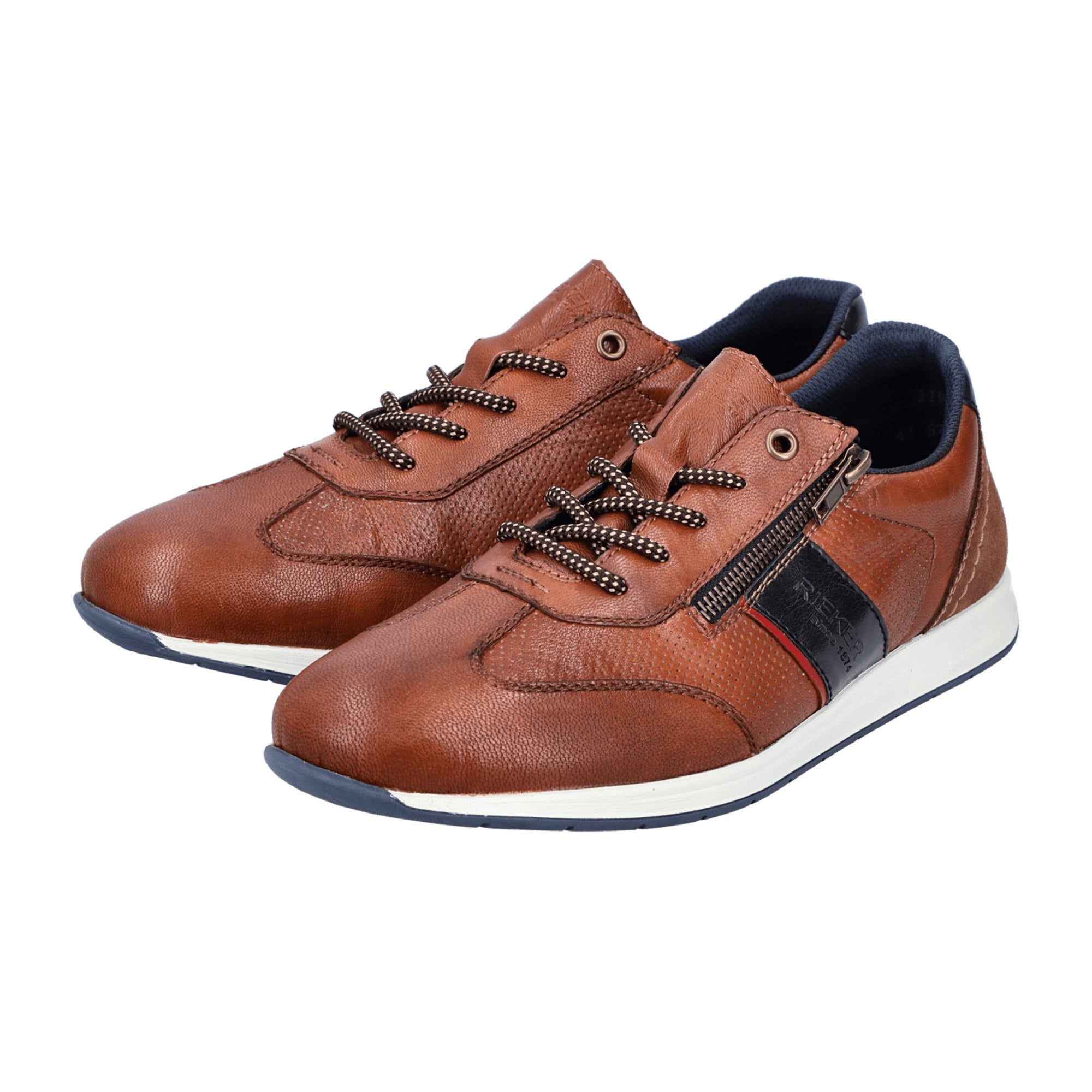 Rieker 11927 Men's Brown Leather Lace-Up Shoes with Zipper and Cushioned Sole