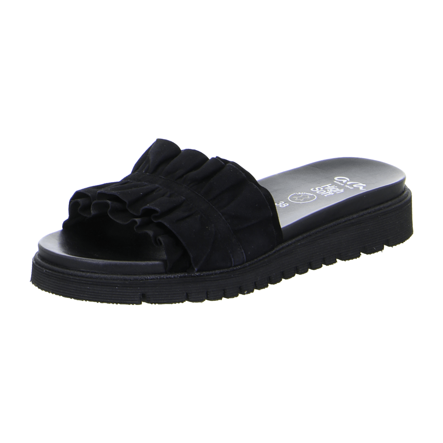 ARA Women's Kent Slipper Flat in Black Velour Leather with Hook-and-Loop Closure and Round Toe