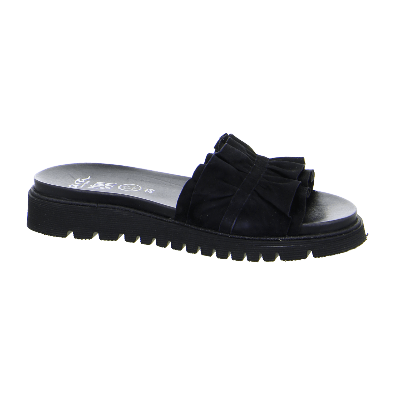 ARA Women's Kent Slipper Flat in Black Velour Leather with Hook-and-Loop Closure and Round Toe