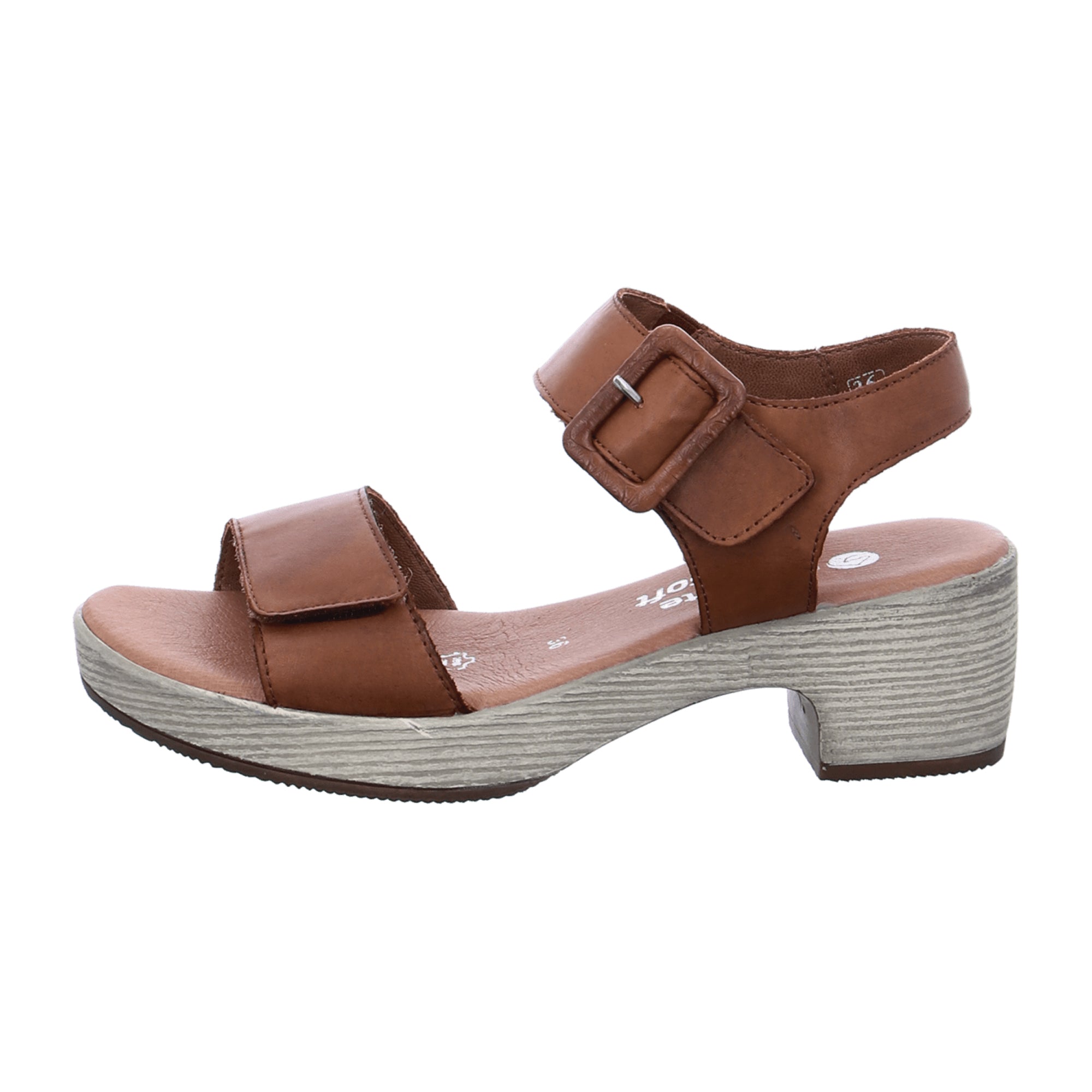 Remonte Brown Leather Women's Sandals with Block Heel and Velcro Strap