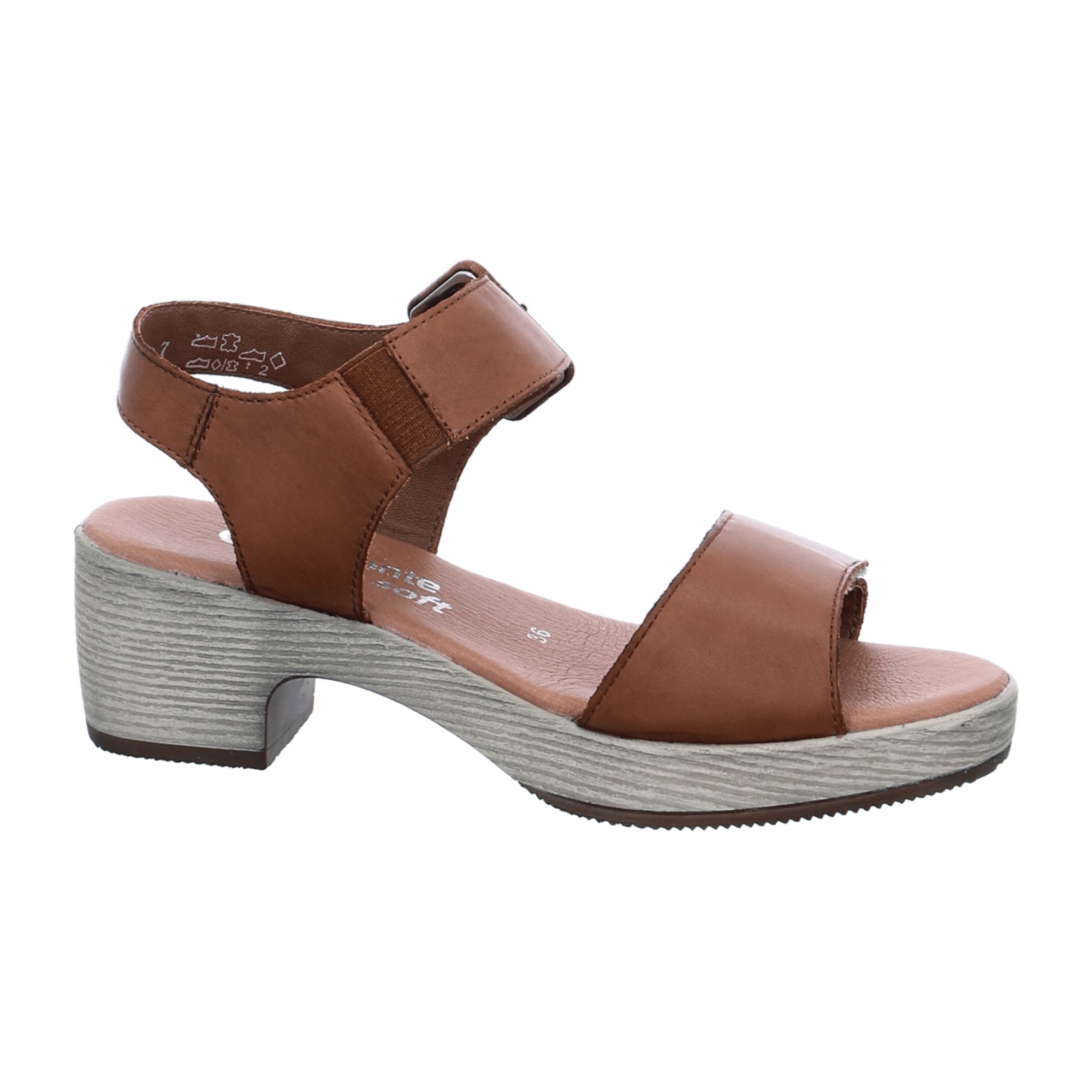 Remonte Brown Leather Women's Sandals with Block Heel and Velcro Strap