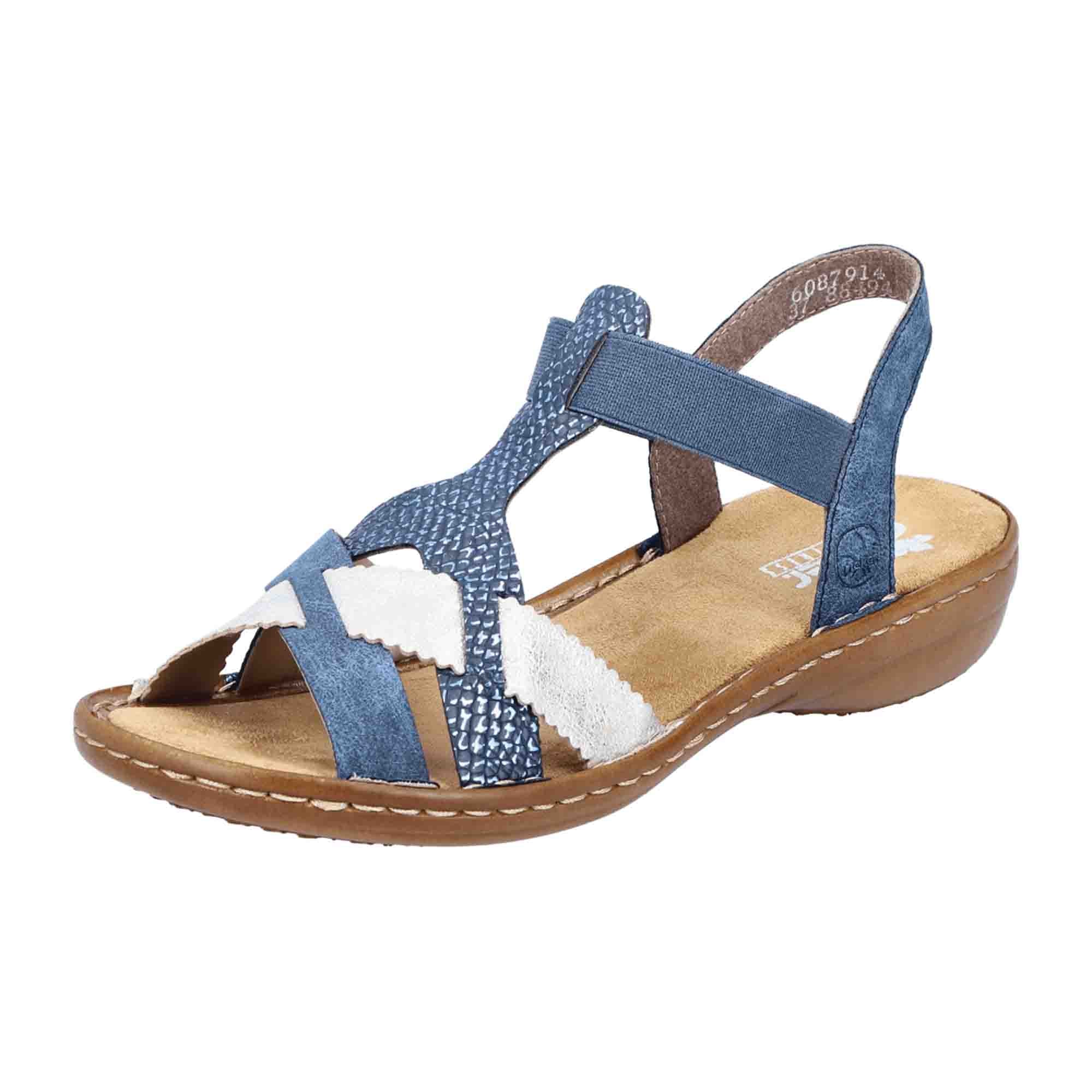 Rieker 60879 Women's Blue Strappy Sandals with Elastic Insert and Comfort Sole