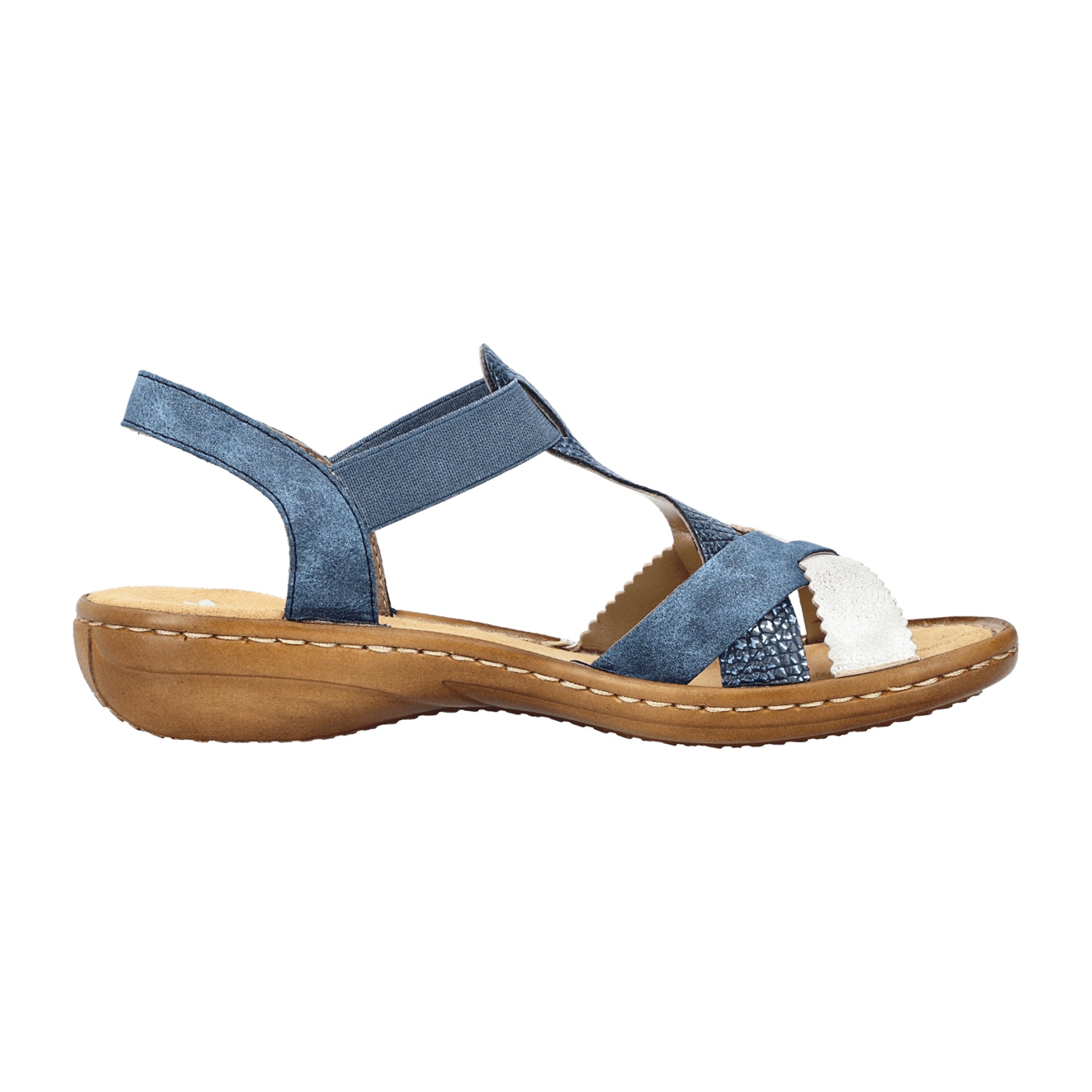 Rieker 60879 Women's Blue Strappy Sandals with Elastic Insert and Comfort Sole