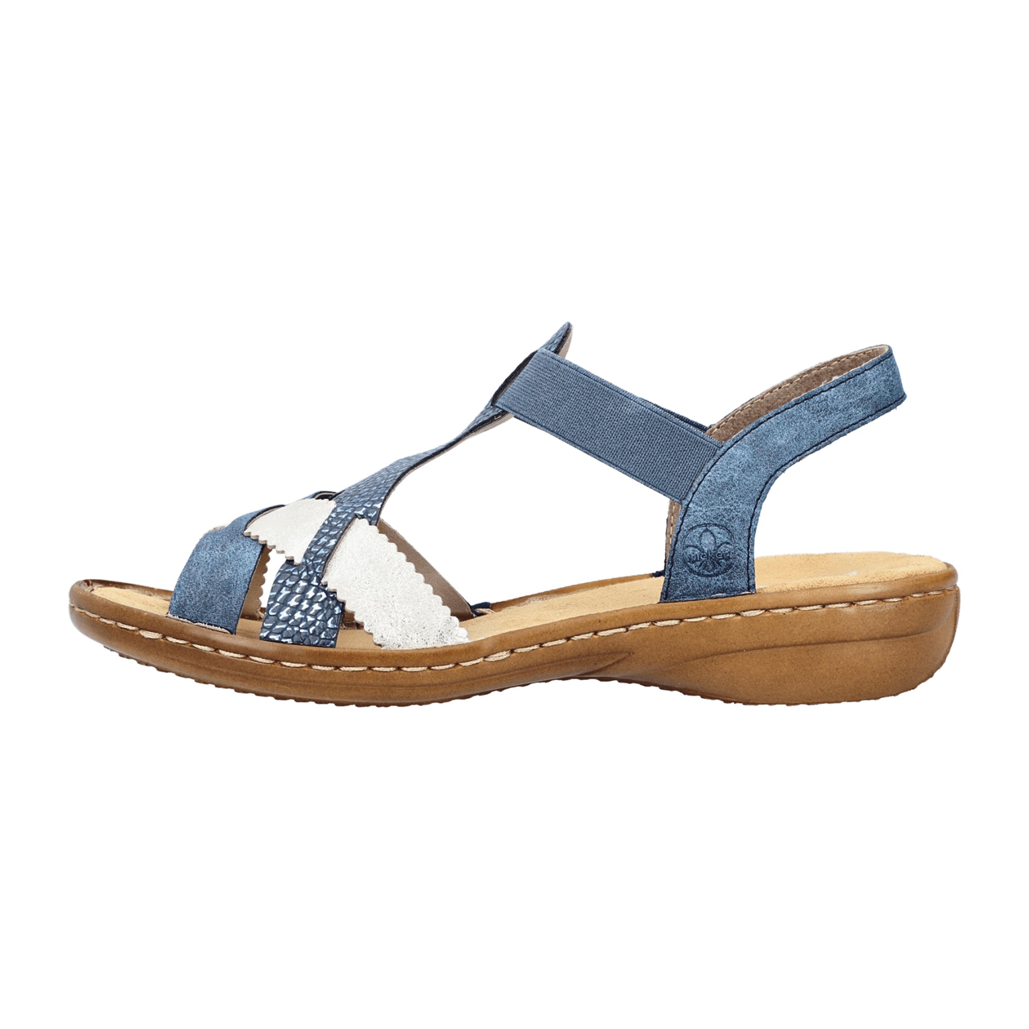 Rieker 60879 Women's Blue Strappy Sandals with Elastic Insert and Comfort Sole