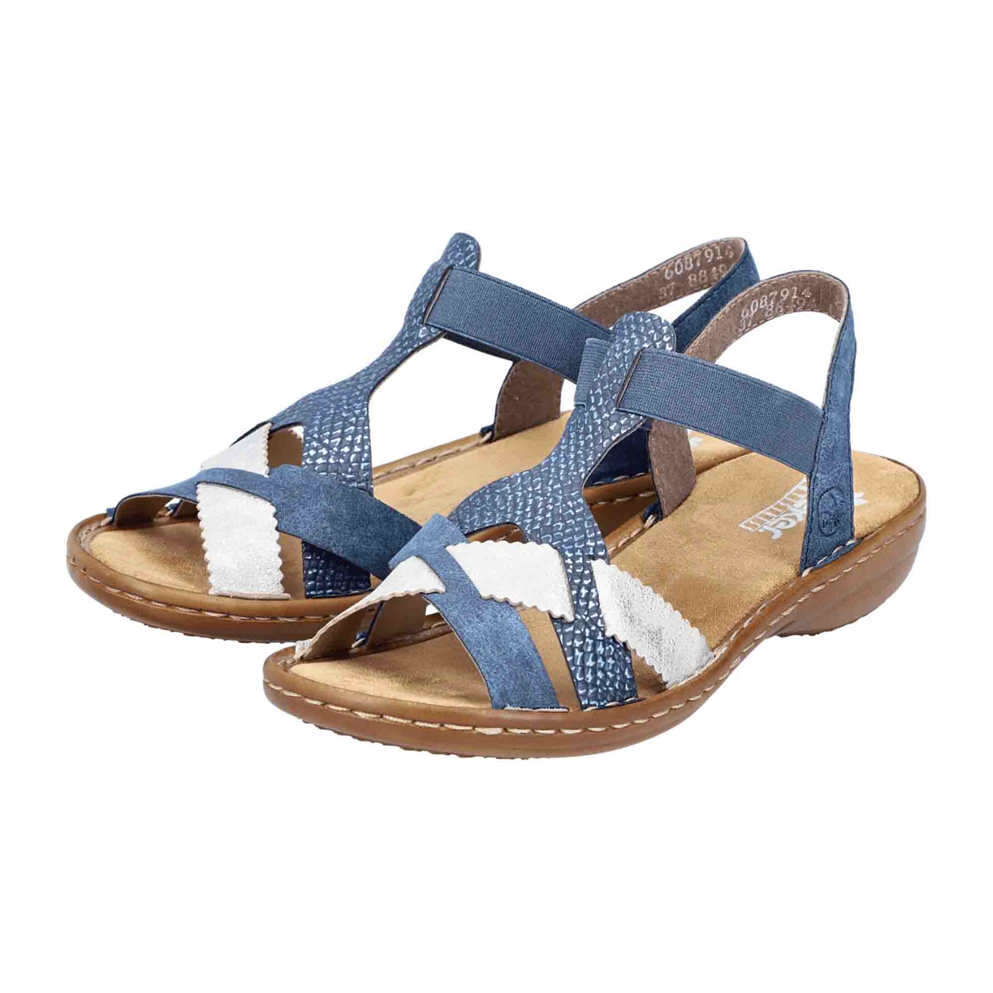 Rieker 60879 Women's Blue Strappy Sandals with Elastic Insert and Comfort Sole