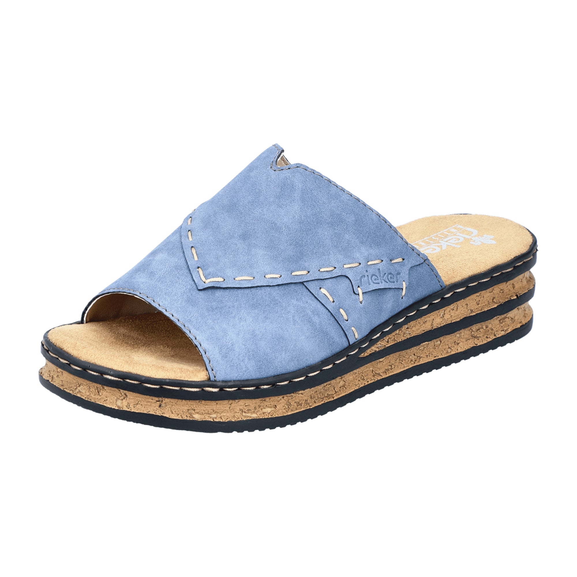 Rieker FSK Women's Blue Sandals Slip-On with Wedge Heel and Soft Insole