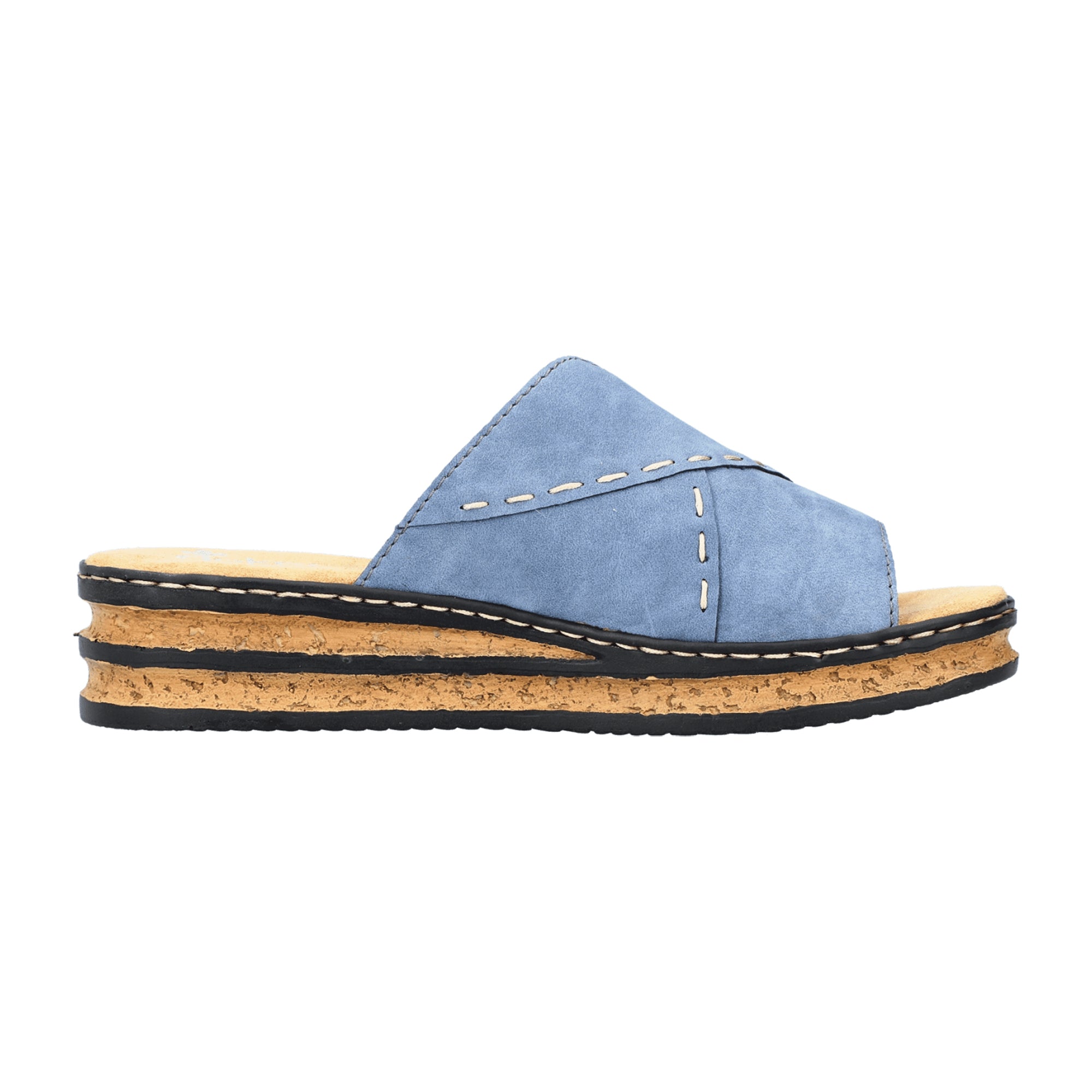 Rieker FSK Women's Blue Sandals Slip-On with Wedge Heel and Soft Insole