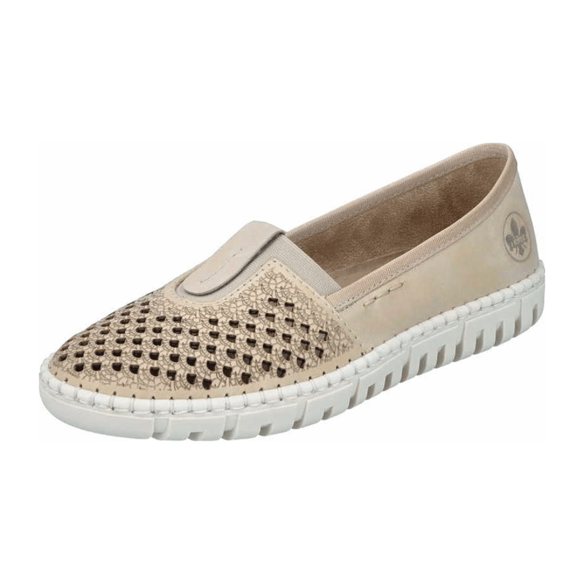 Rieker Beige Women's Slip-On Leather Shoes Low Heel Round Toe Casual Comfort