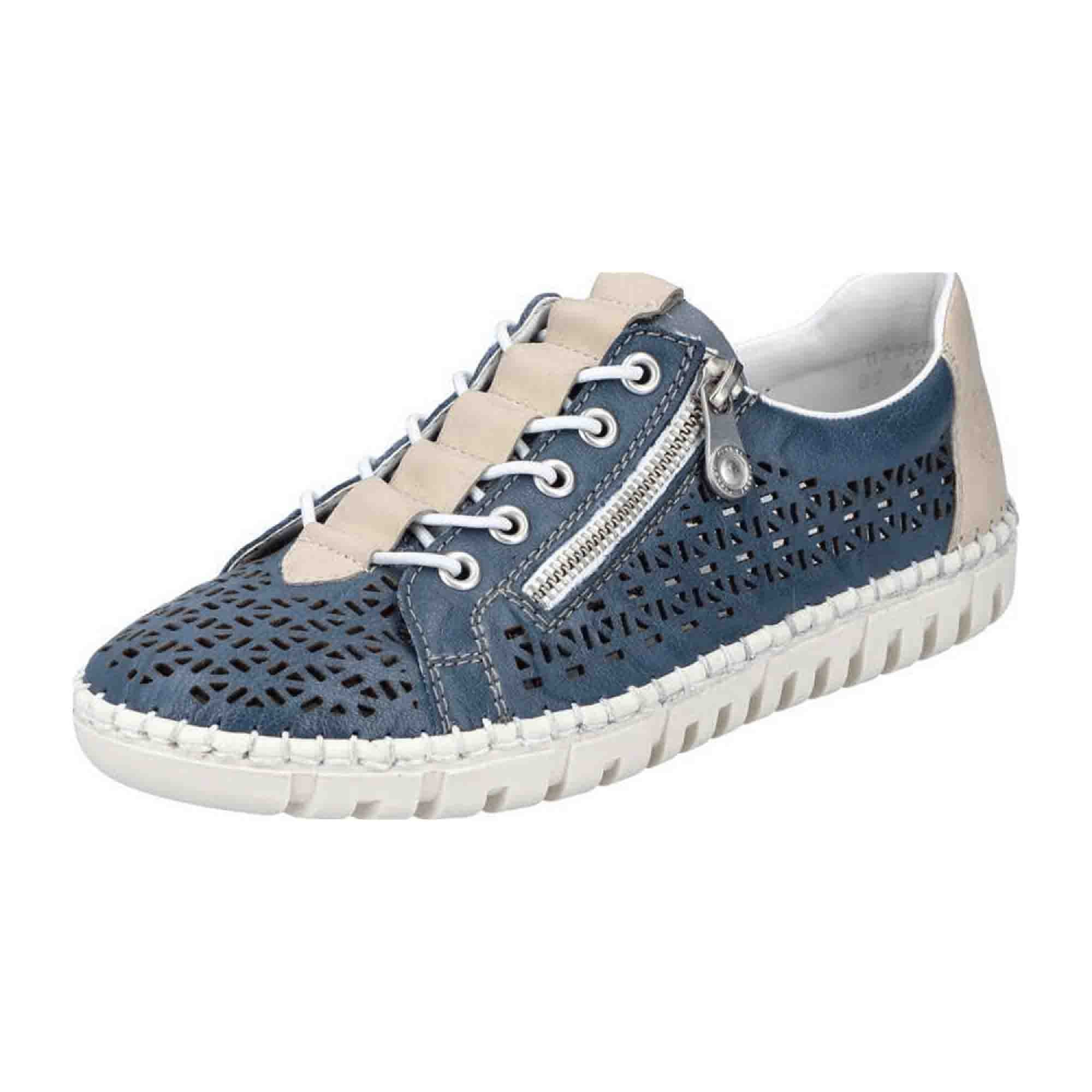 Rieker Comfortable Blue Leather Slip-On Shoes for Women with Zipper