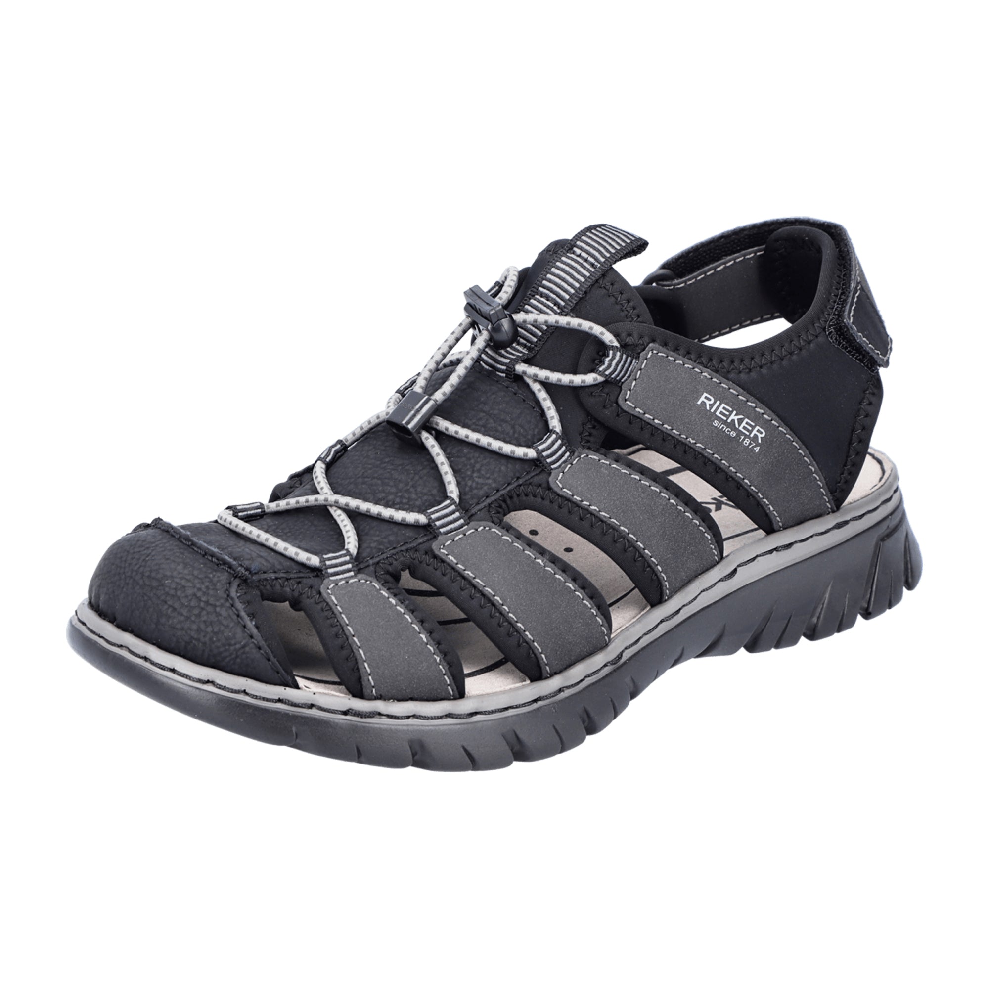 Rieker Men's Black Synthetic Trekking Sandals with Velcro Closure