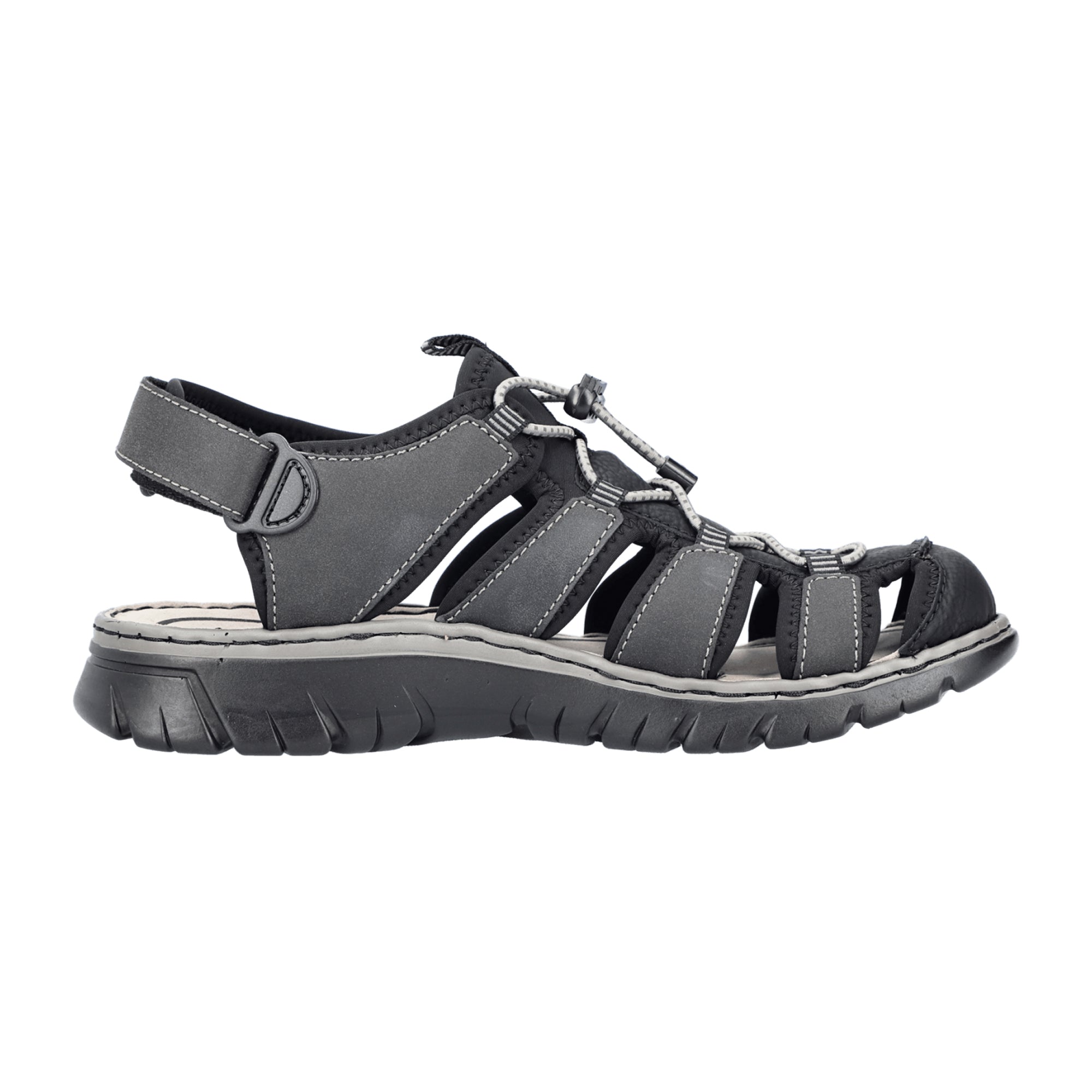 Rieker Men's Black Synthetic Trekking Sandals with Velcro Closure