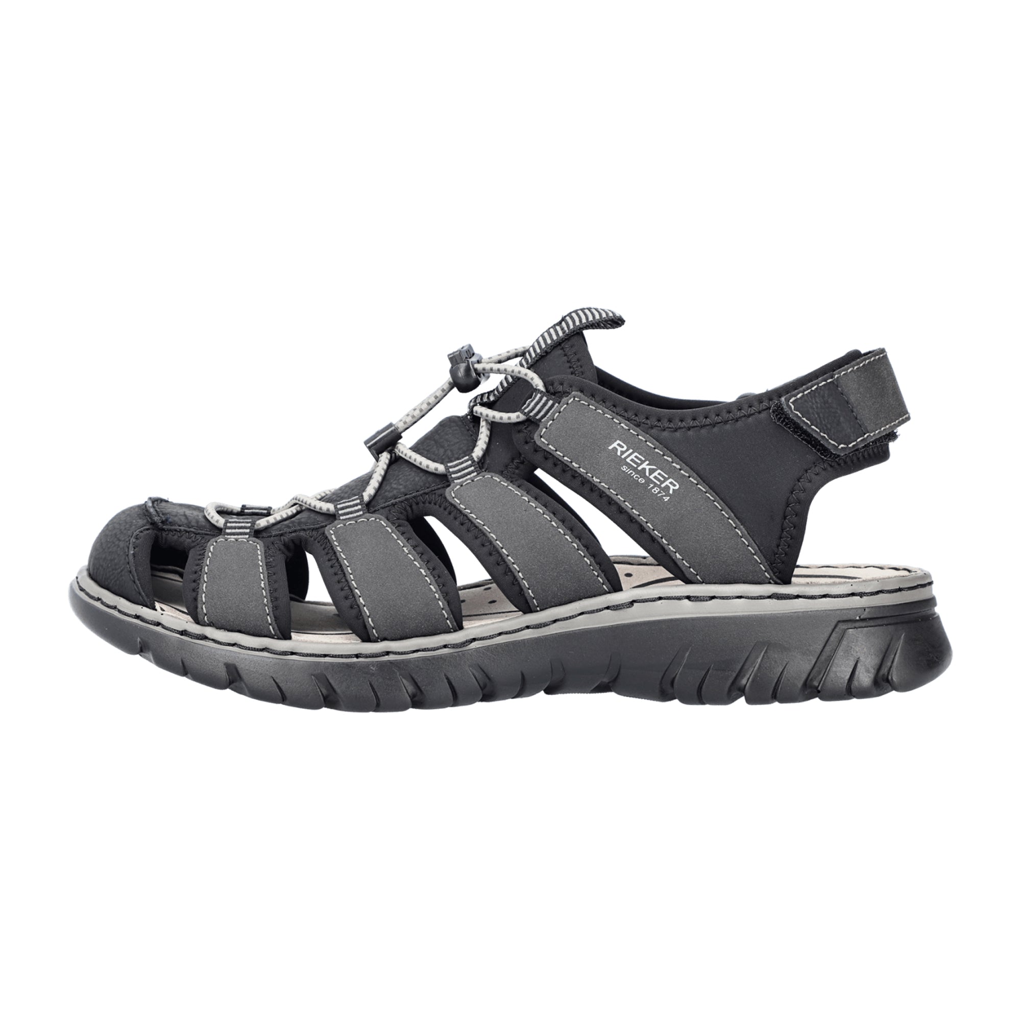 Rieker Men's Black Synthetic Trekking Sandals with Velcro Closure