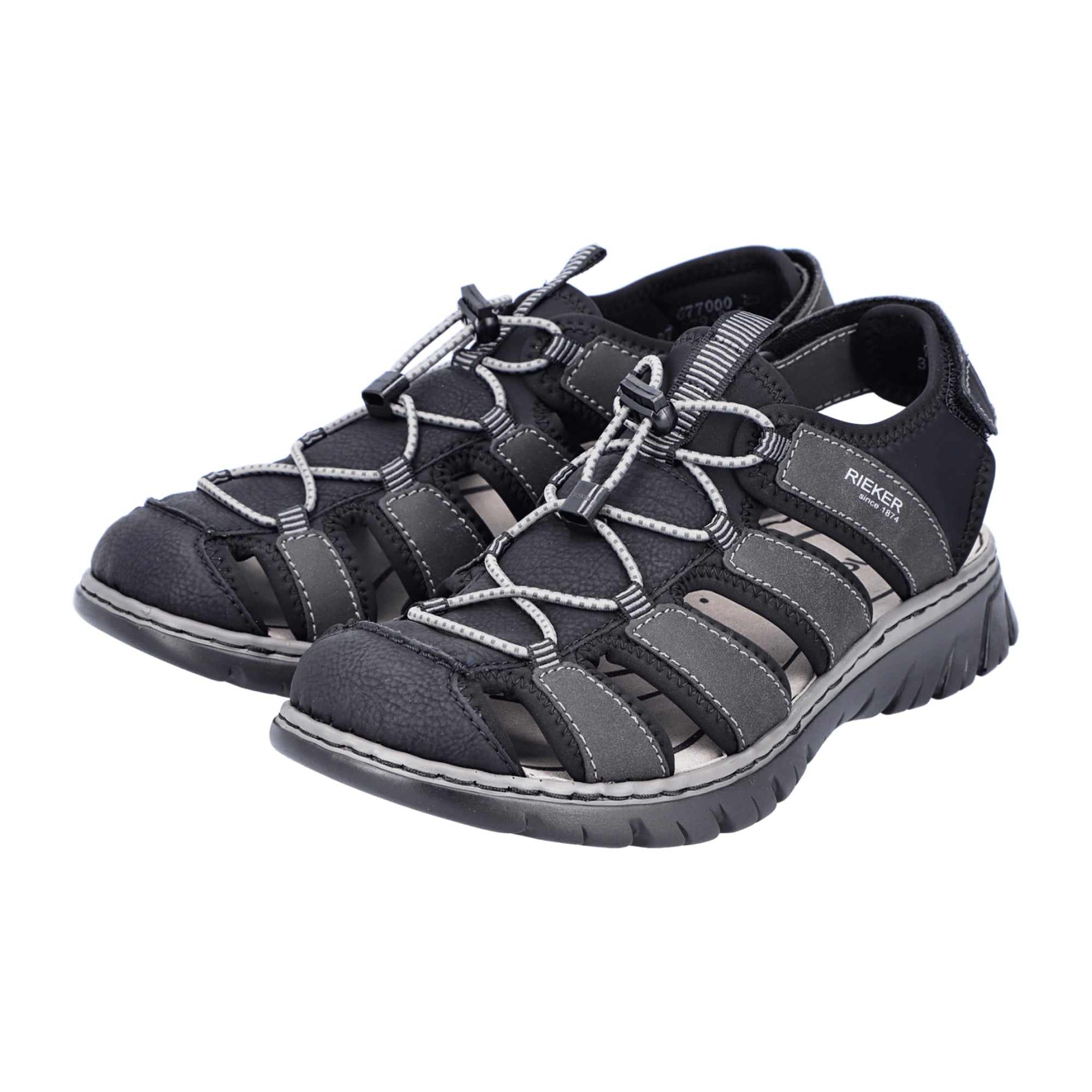 Rieker Men's Black Synthetic Trekking Sandals with Velcro Closure