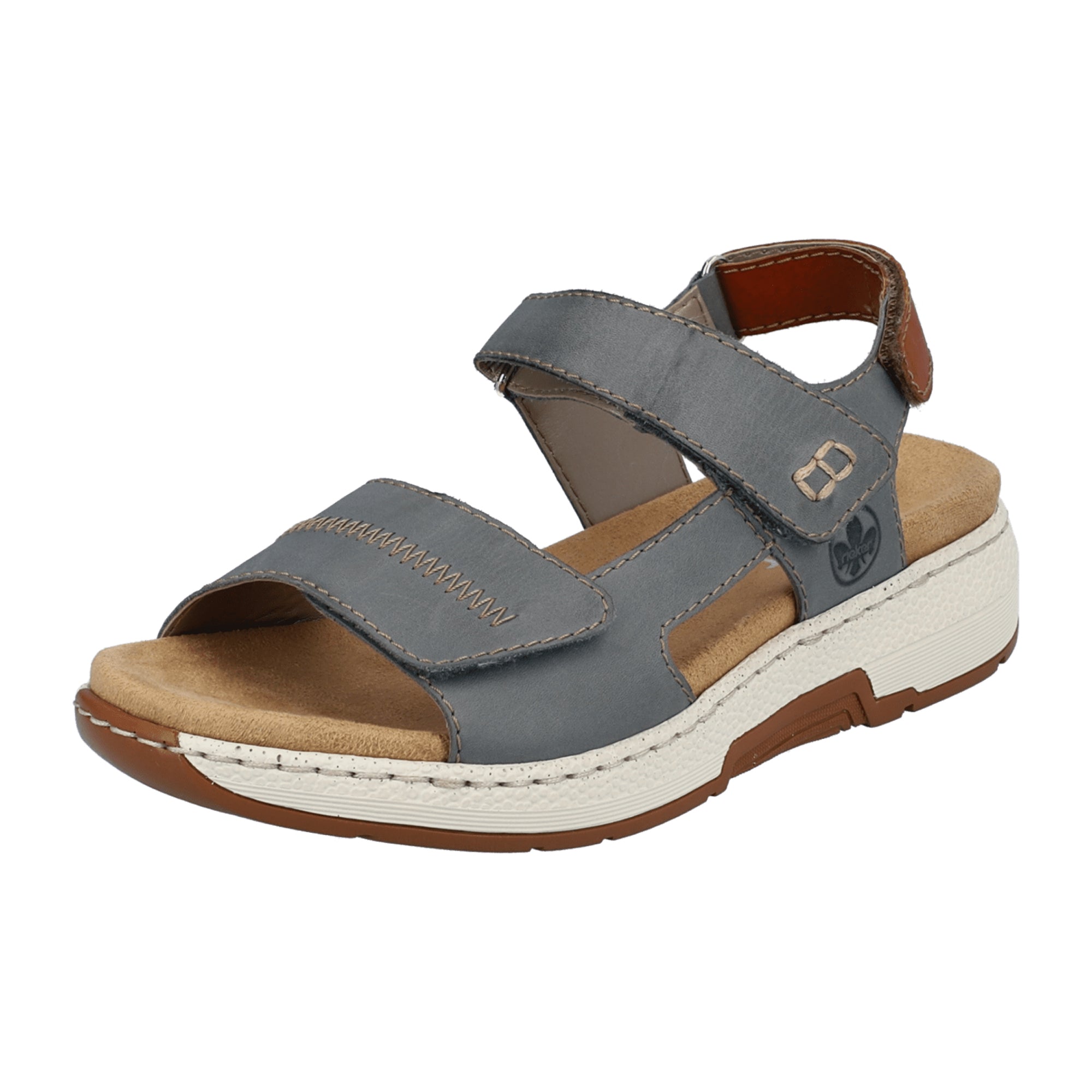 Rieker Women's Blue Sandals with Velcro Strap and Cushioned Sole