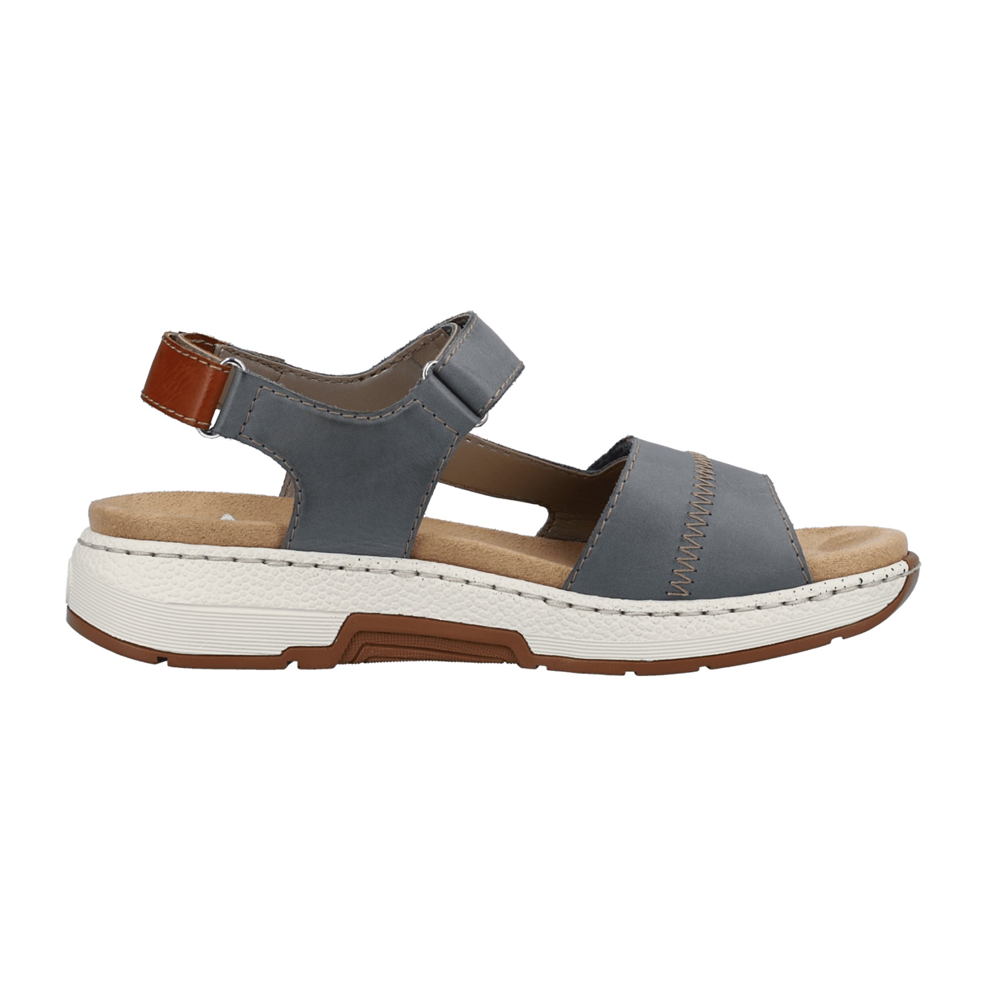 Rieker Women's Blue Sandals with Velcro Strap and Cushioned Sole
