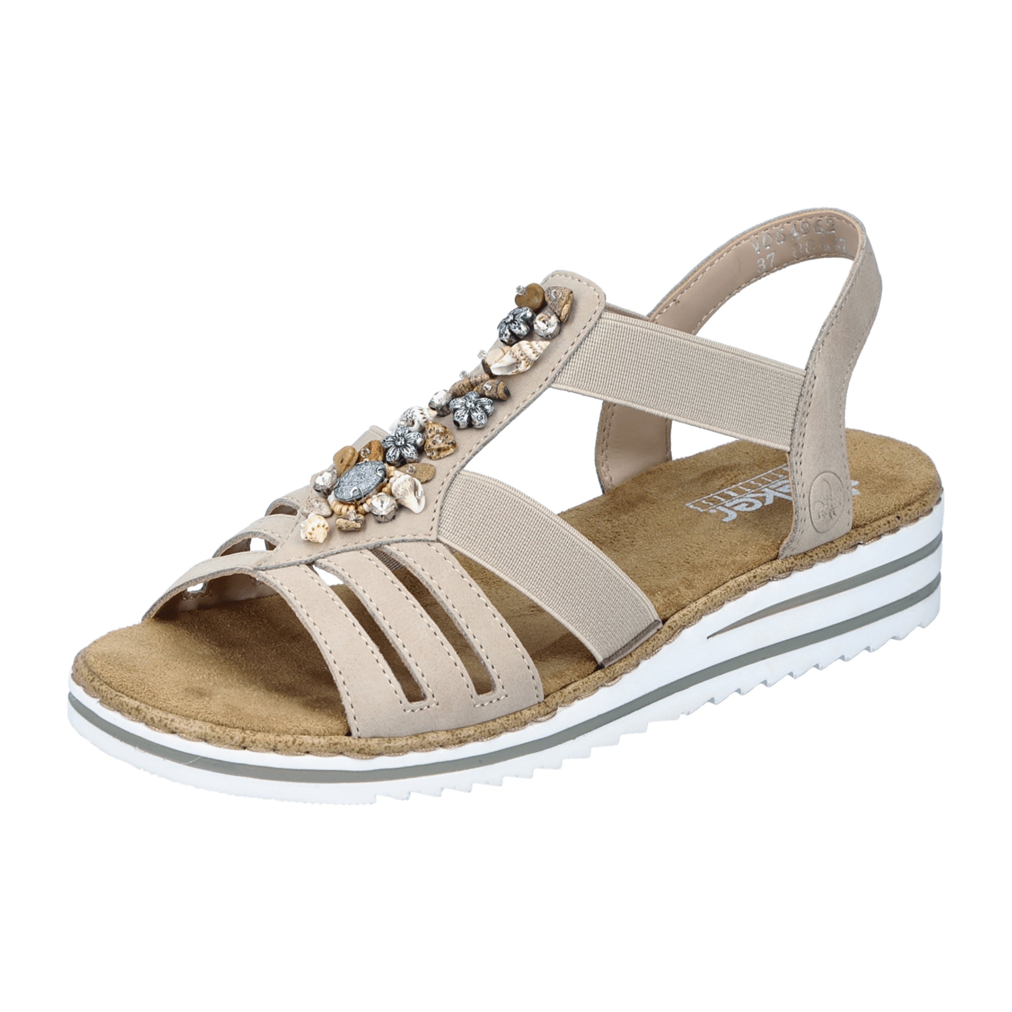 Rieker Beige Women's Sandals with Elastic Strap and Decorative Elements
