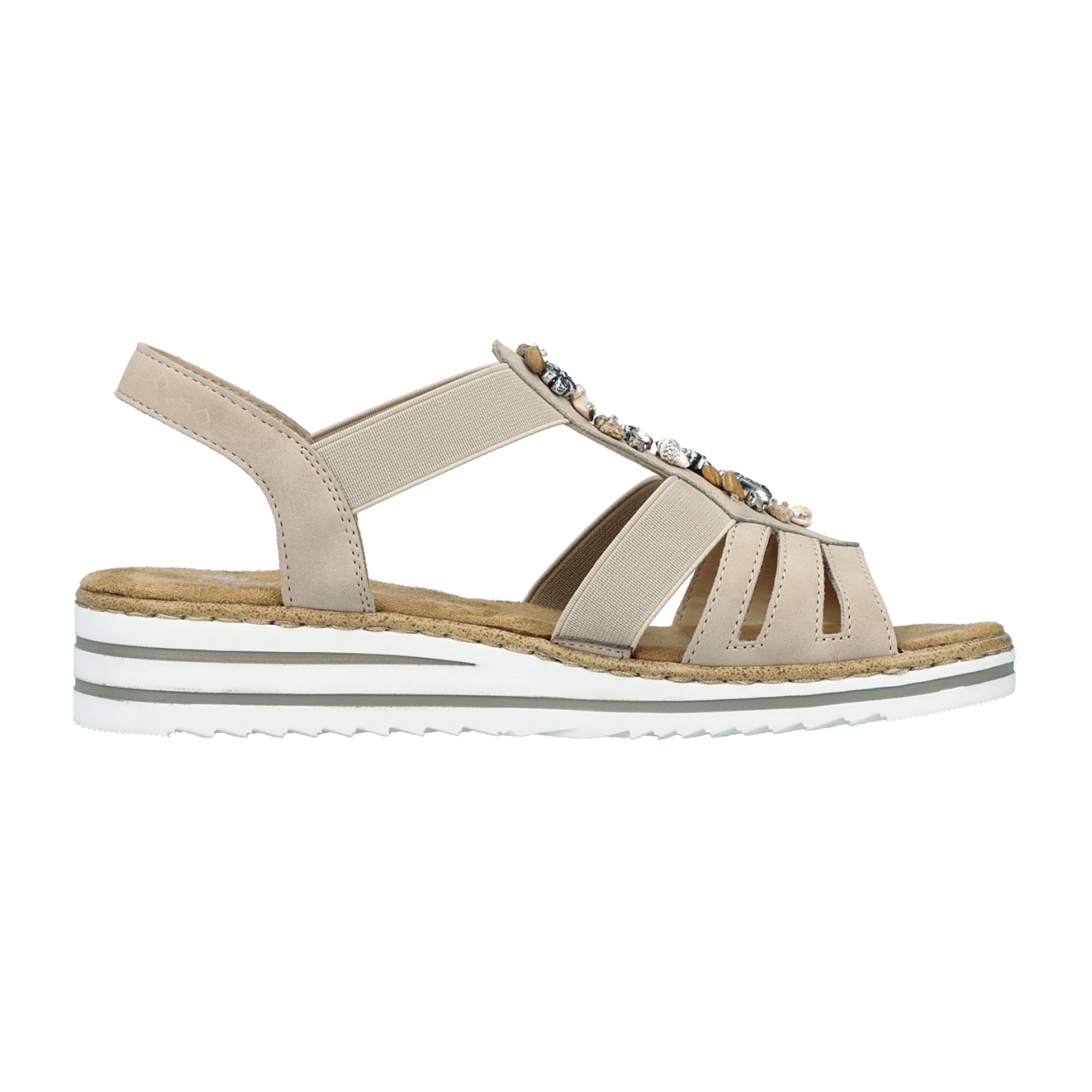 Rieker Beige Women's Sandals with Elastic Strap and Decorative Elements