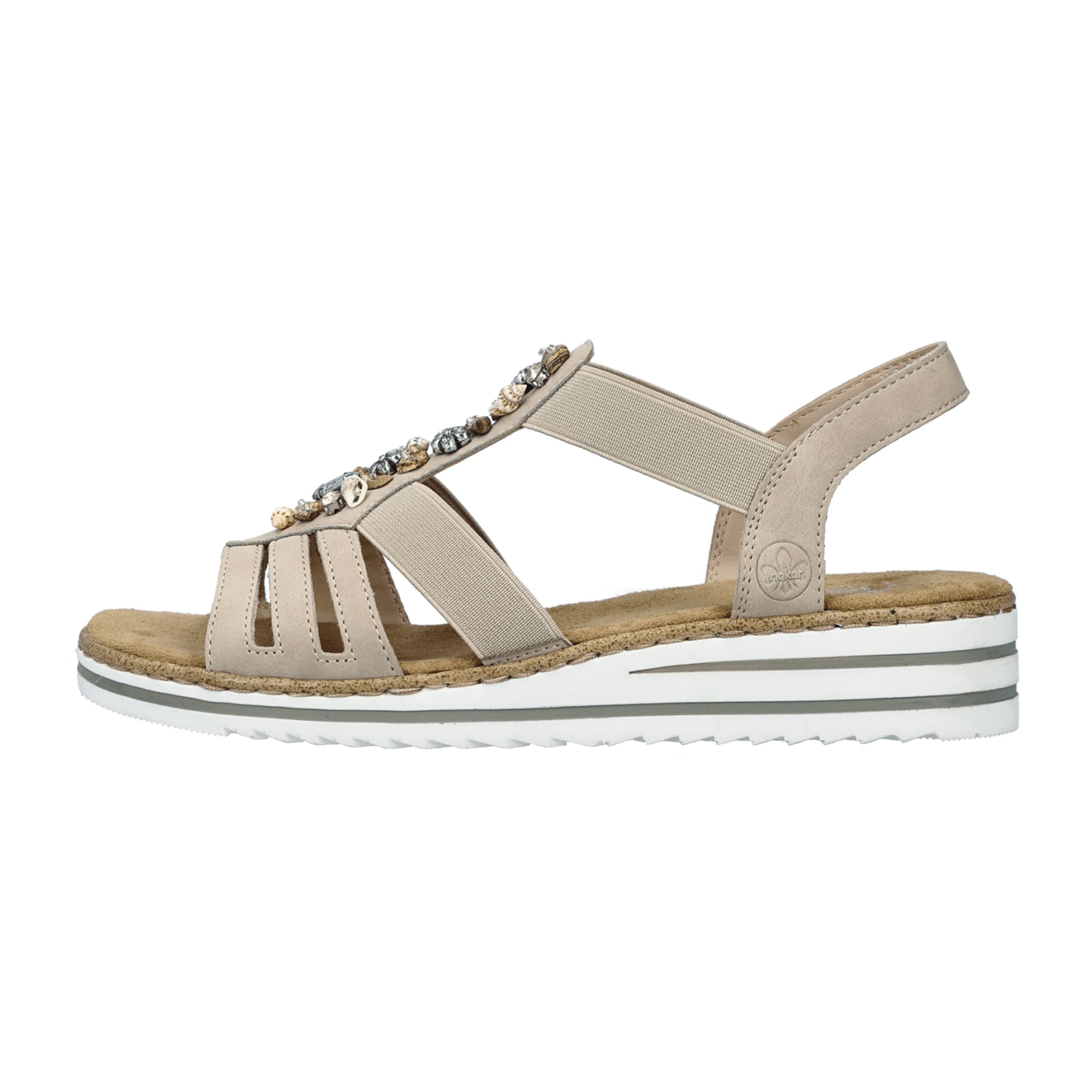 Rieker Beige Women's Sandals with Elastic Strap and Decorative Elements - Bartel-Shop