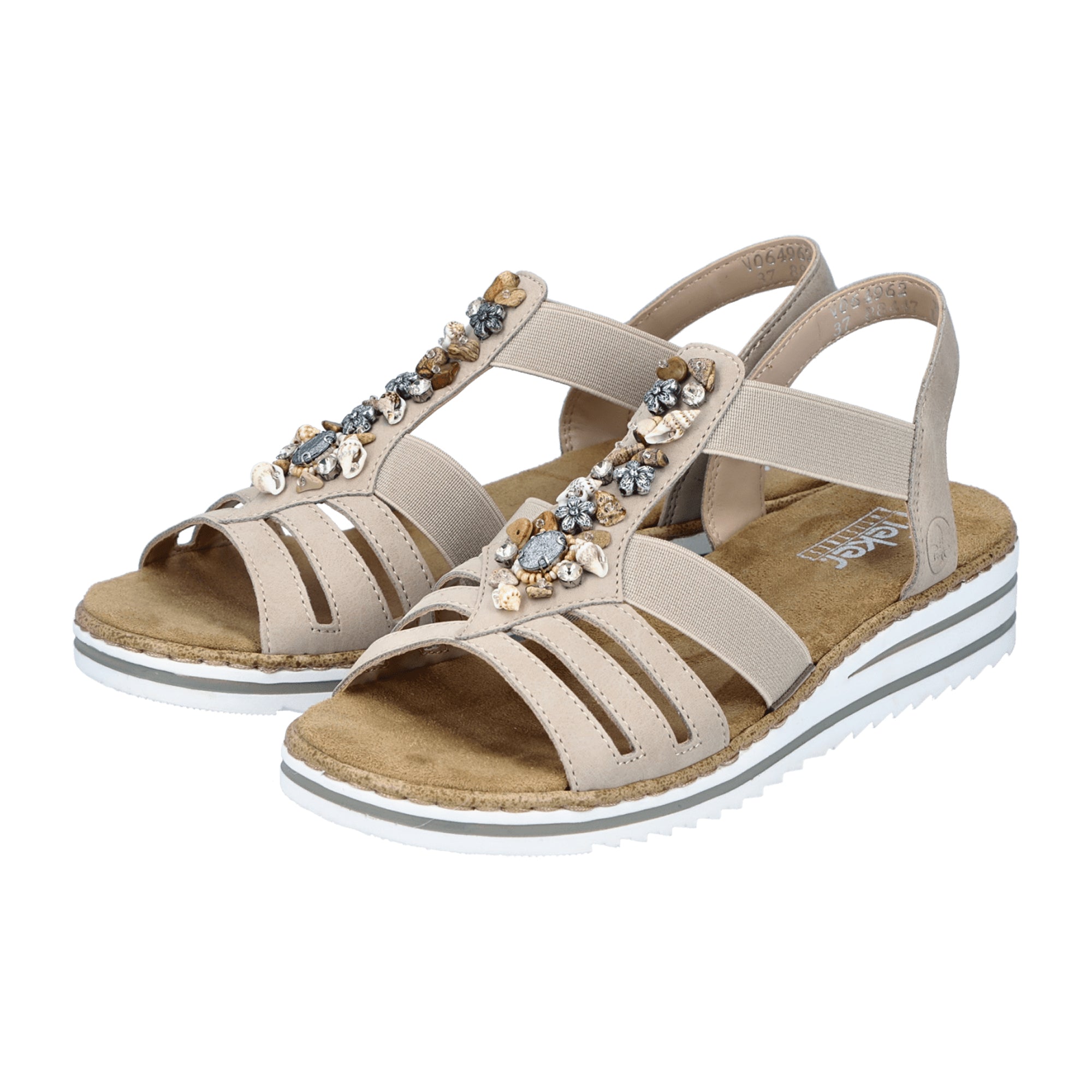 Rieker Beige Women's Sandals with Elastic Strap and Decorative Elements - Bartel-Shop