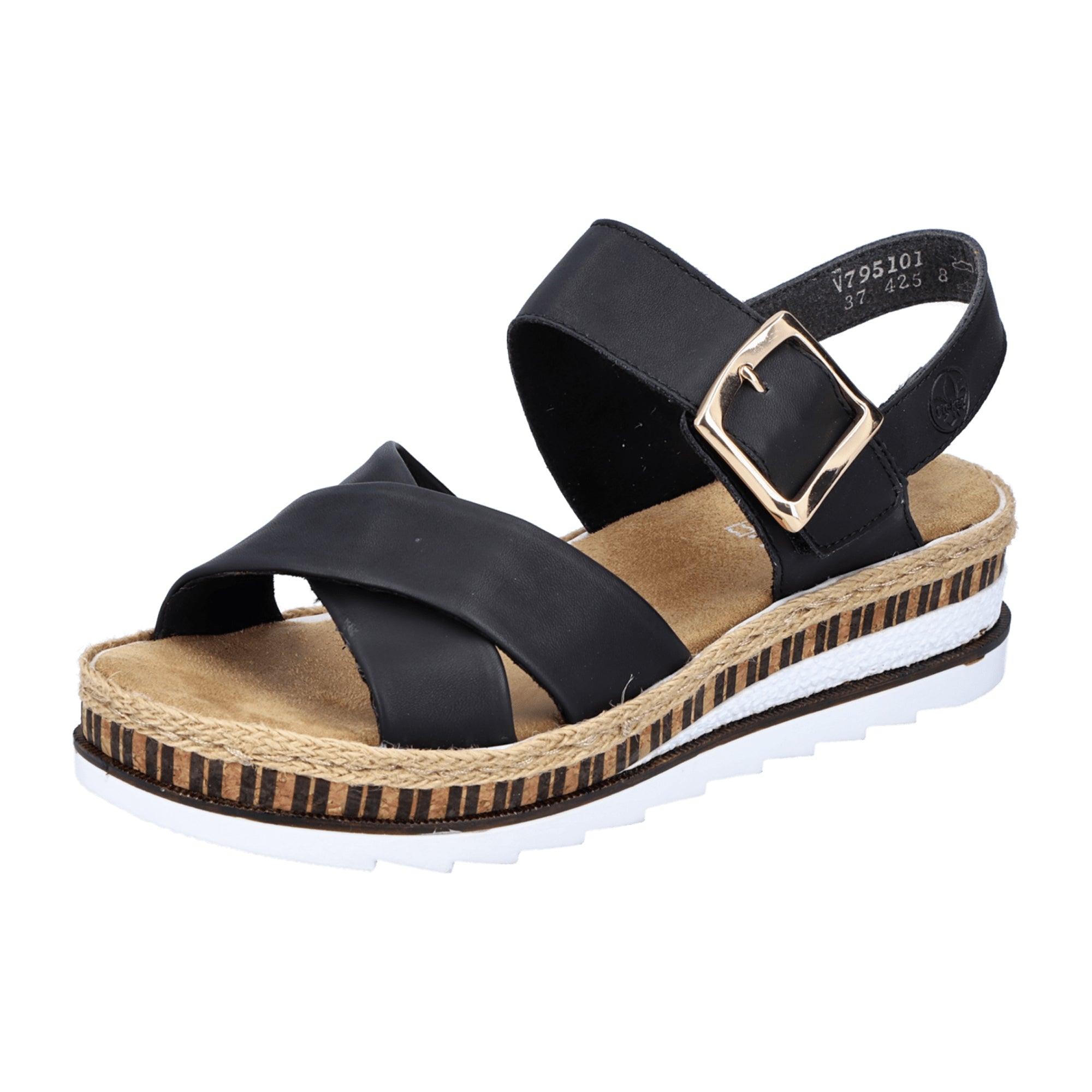 Rieker Women's Black Sandals Comfortable Adjustable Straps Lightweight Sole