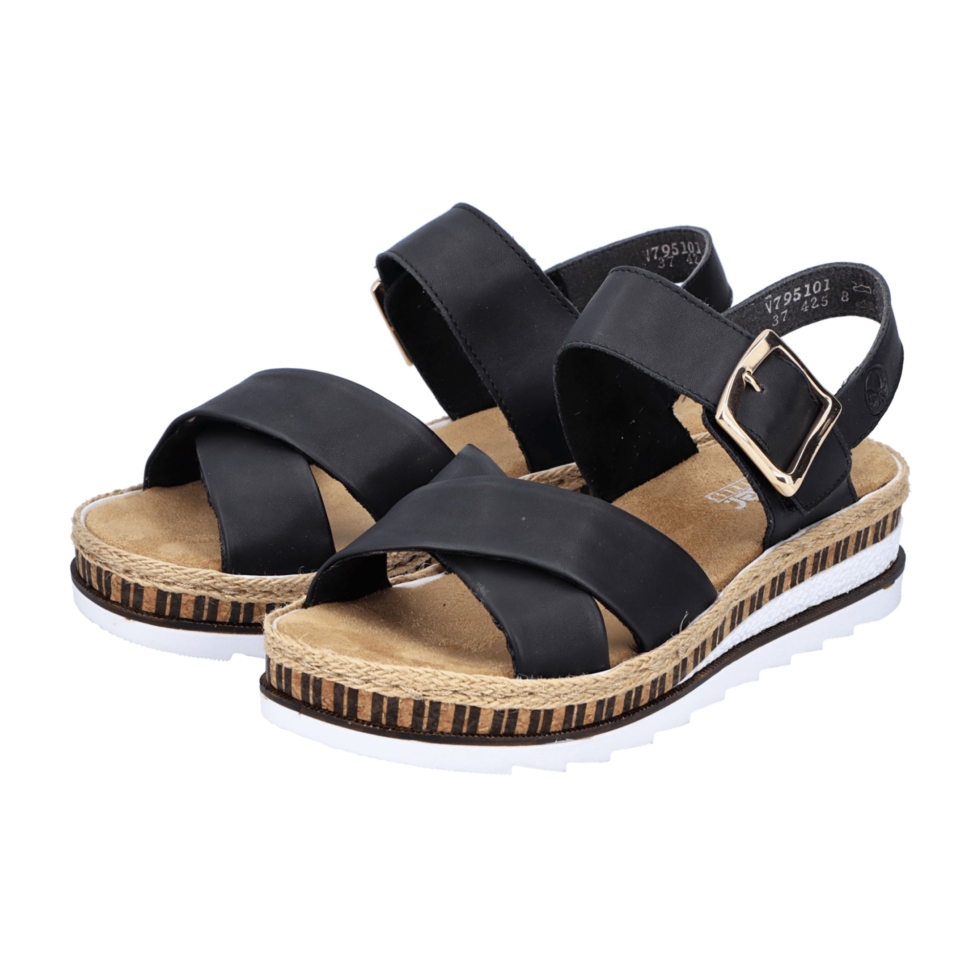 Rieker Women's Black Sandals Comfortable Adjustable Straps Lightweight Sole