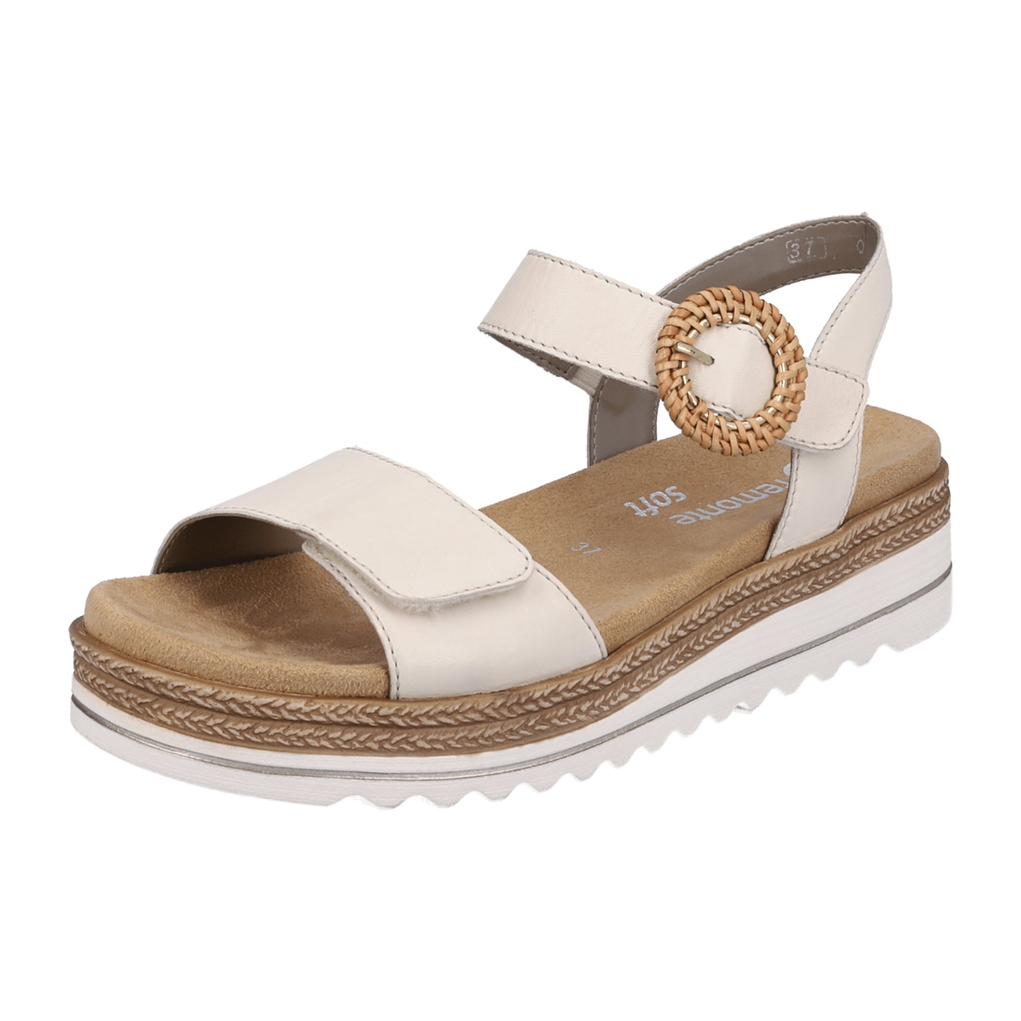Remonte Women's Beige Leather Strap Sandals with Velcro and Cushioned Sole
