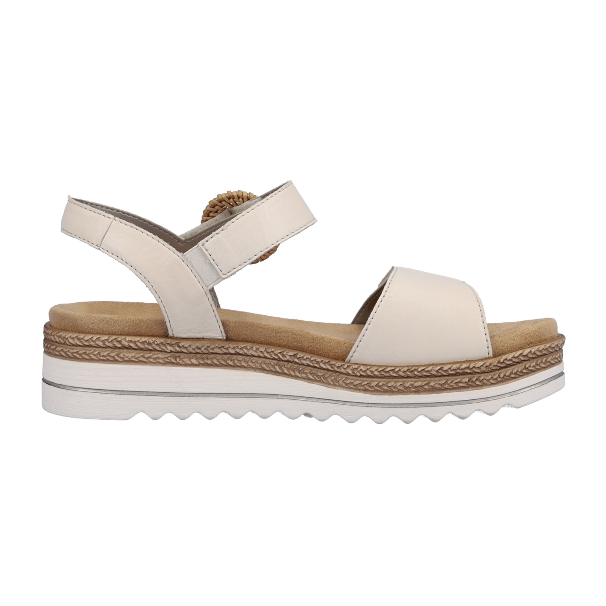 Remonte Women's Beige Leather Strap Sandals with Velcro and Cushioned Sole