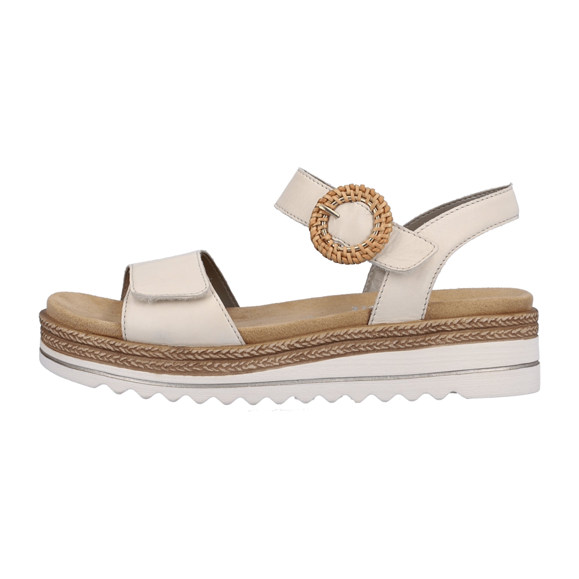 Remonte Women's Beige Leather Strap Sandals with Velcro and Cushioned Sole