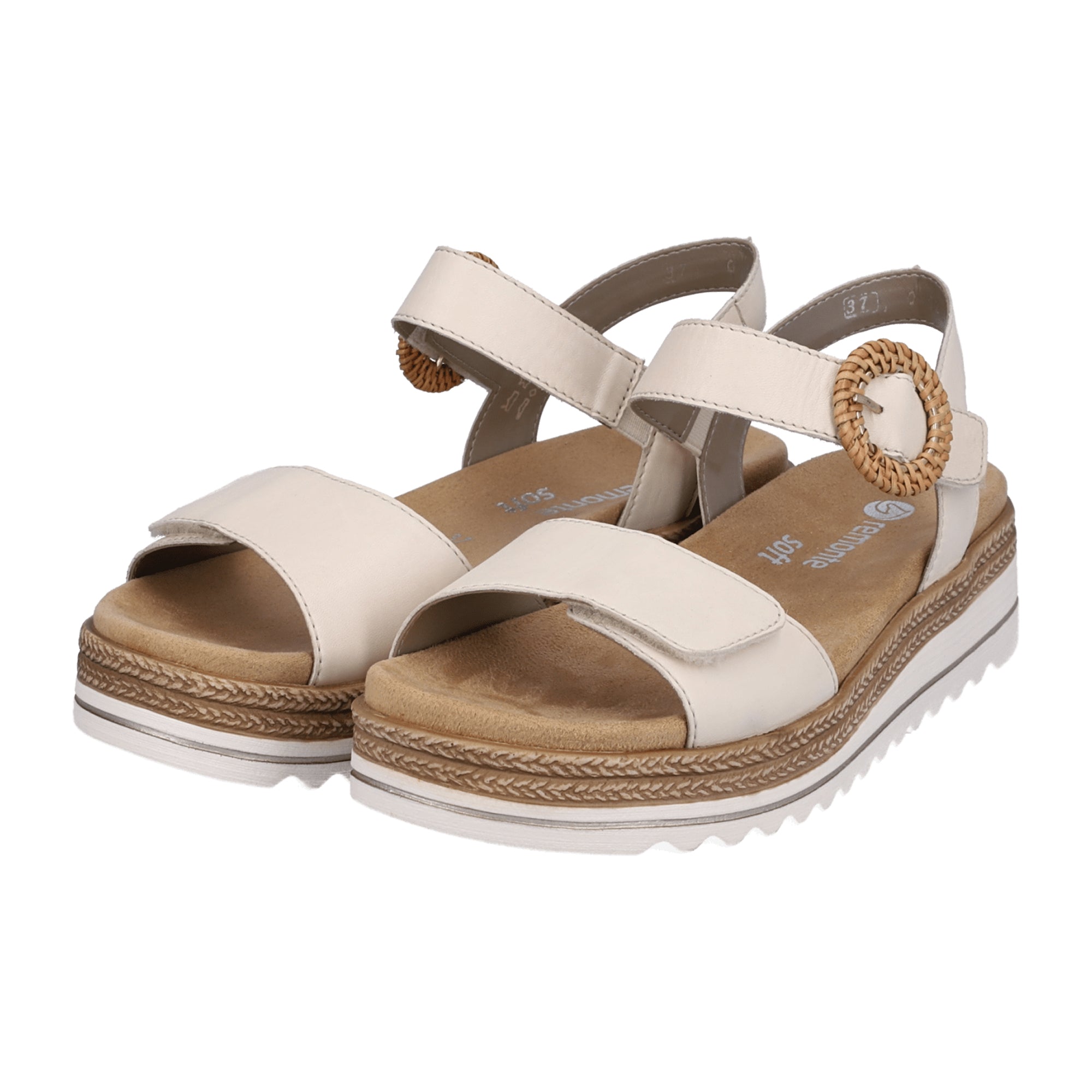 Remonte Women's Beige Leather Strap Sandals with Velcro and Cushioned Sole
