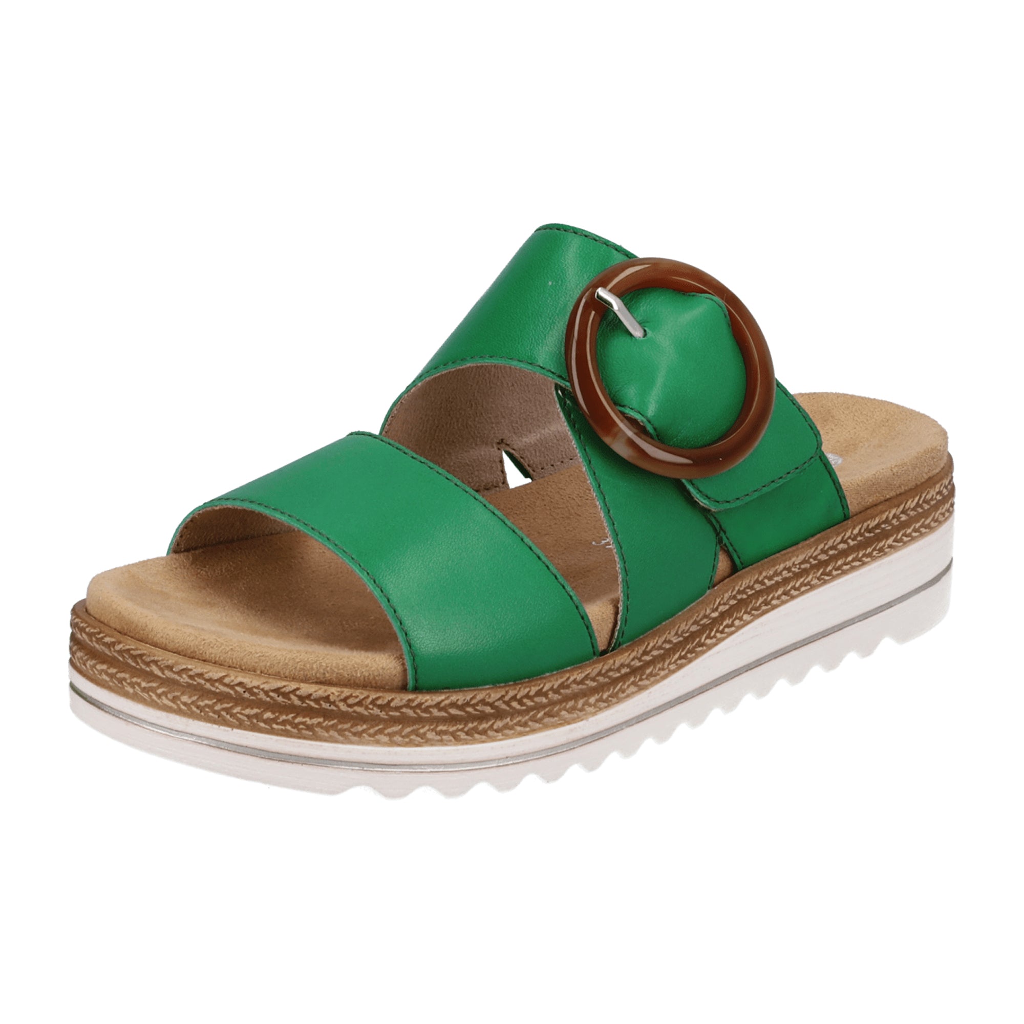 Remonte Women's Green Leather Sandals with Velcro Strap and Lightweight Sole