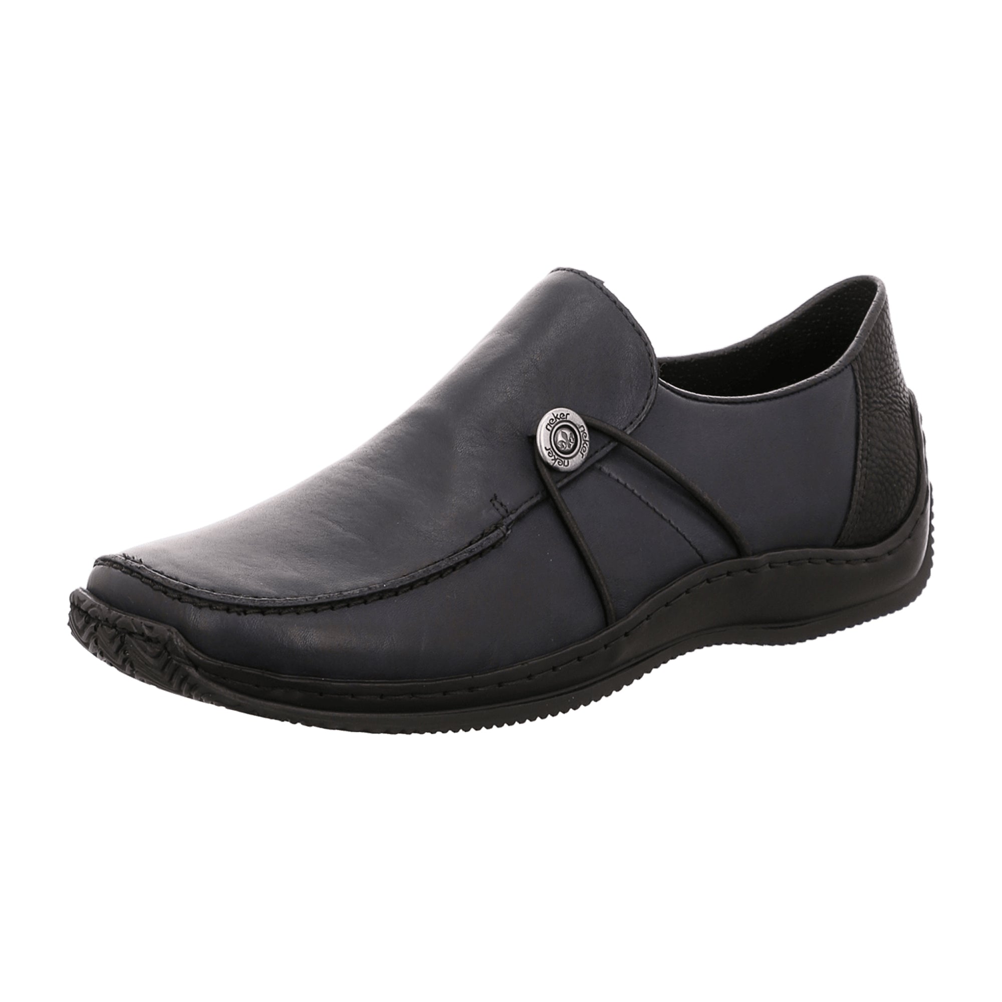 Rieker Women's Blue Slip-On Leather Shoes with Sport Sole and Round Toe