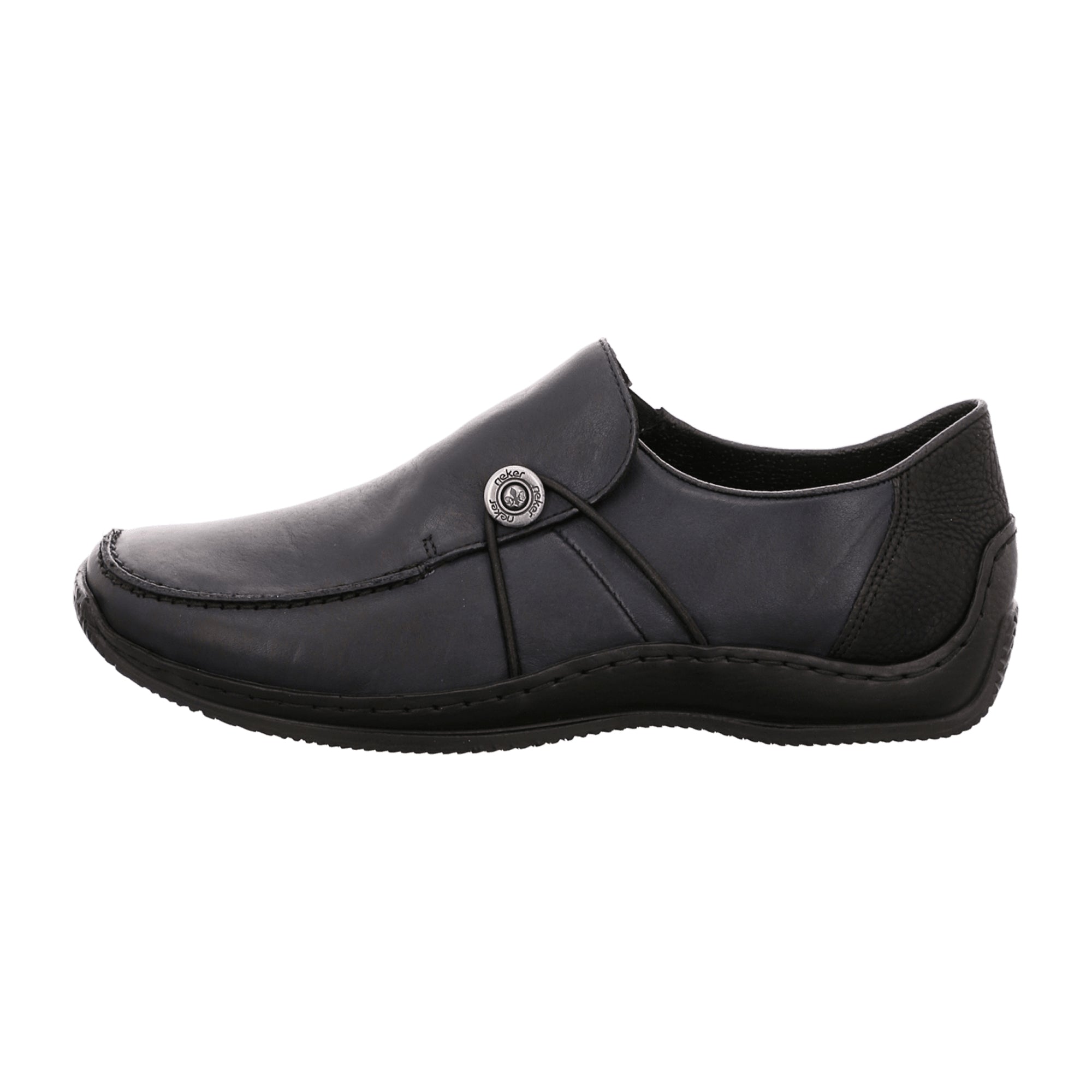 Rieker Women's Blue Slip-On Leather Shoes with Sport Sole and Round Toe