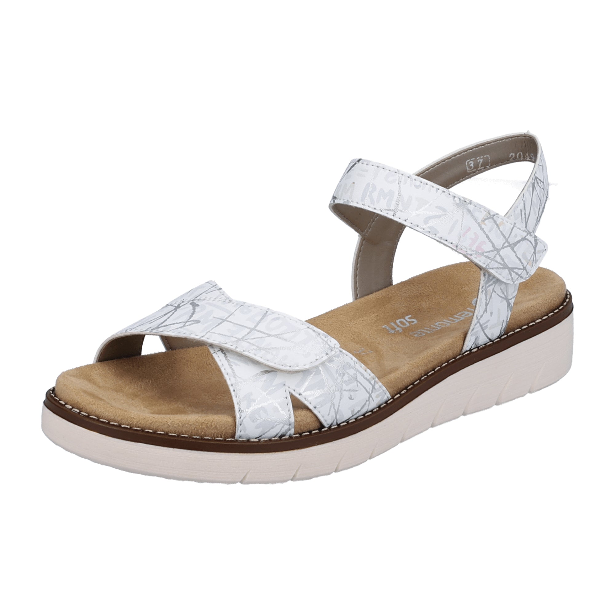 Remonte Women's White Strappy Sandals with Velcro and Cushioned Footbed