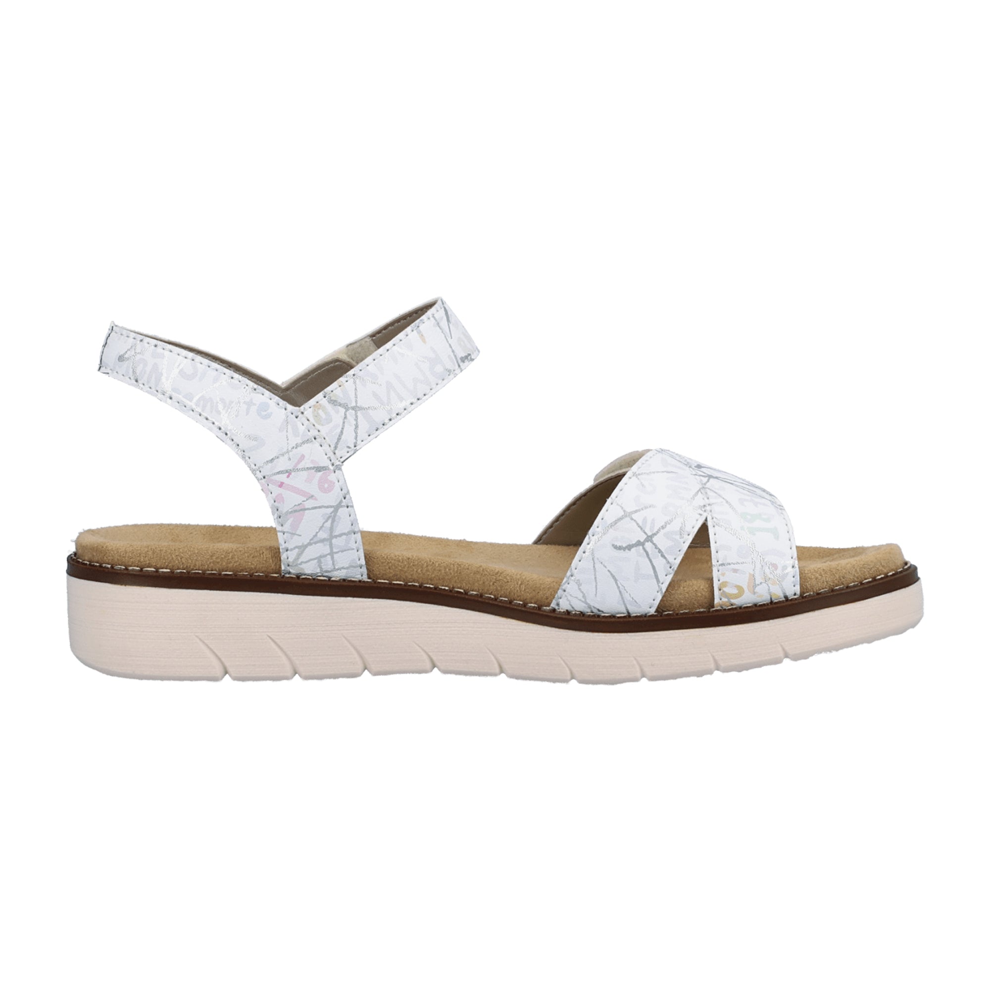 Remonte Women's White Strappy Sandals with Velcro and Cushioned Footbed