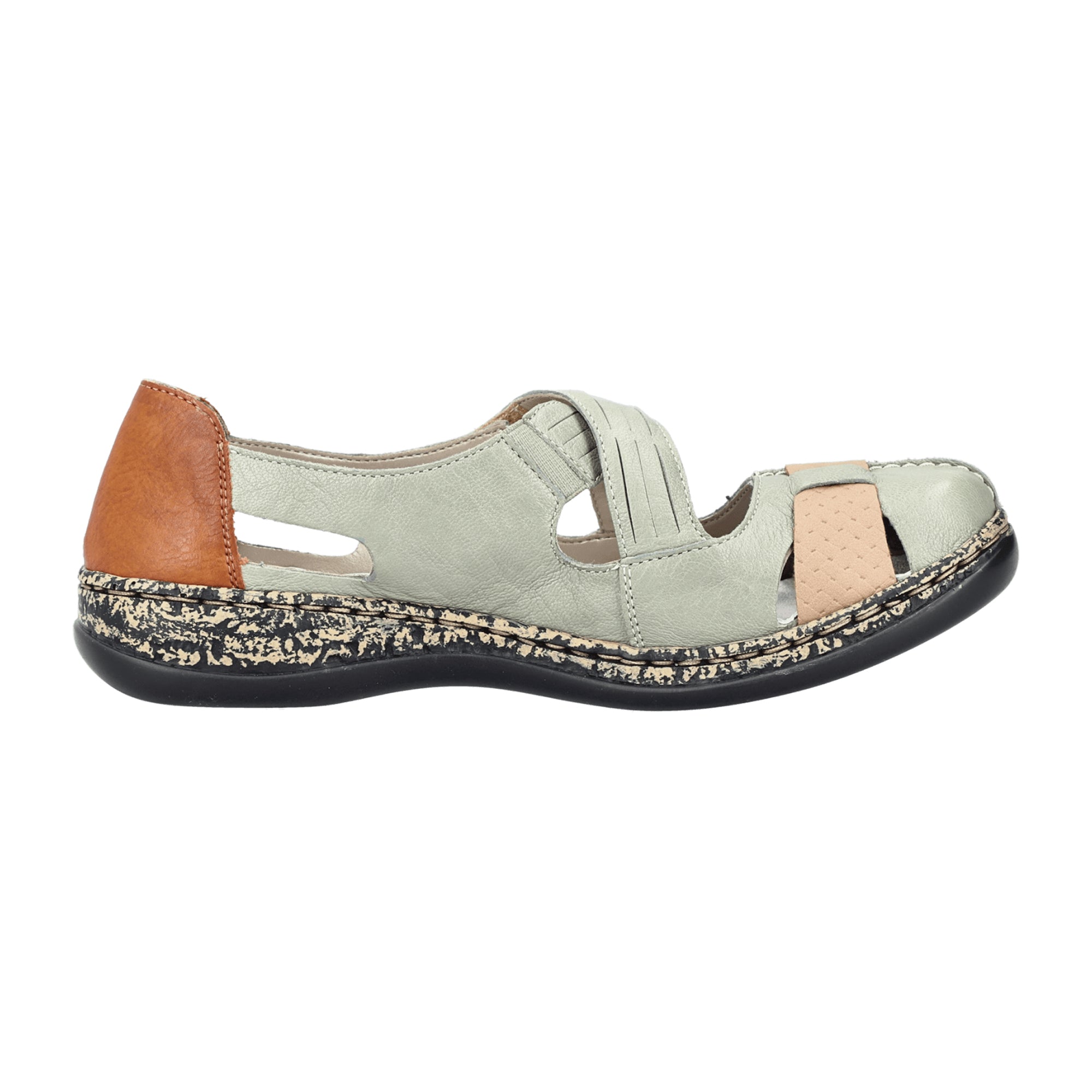 Rieker Green Leather Ballerinas for Women with Velcro Closure and Comfort Sole