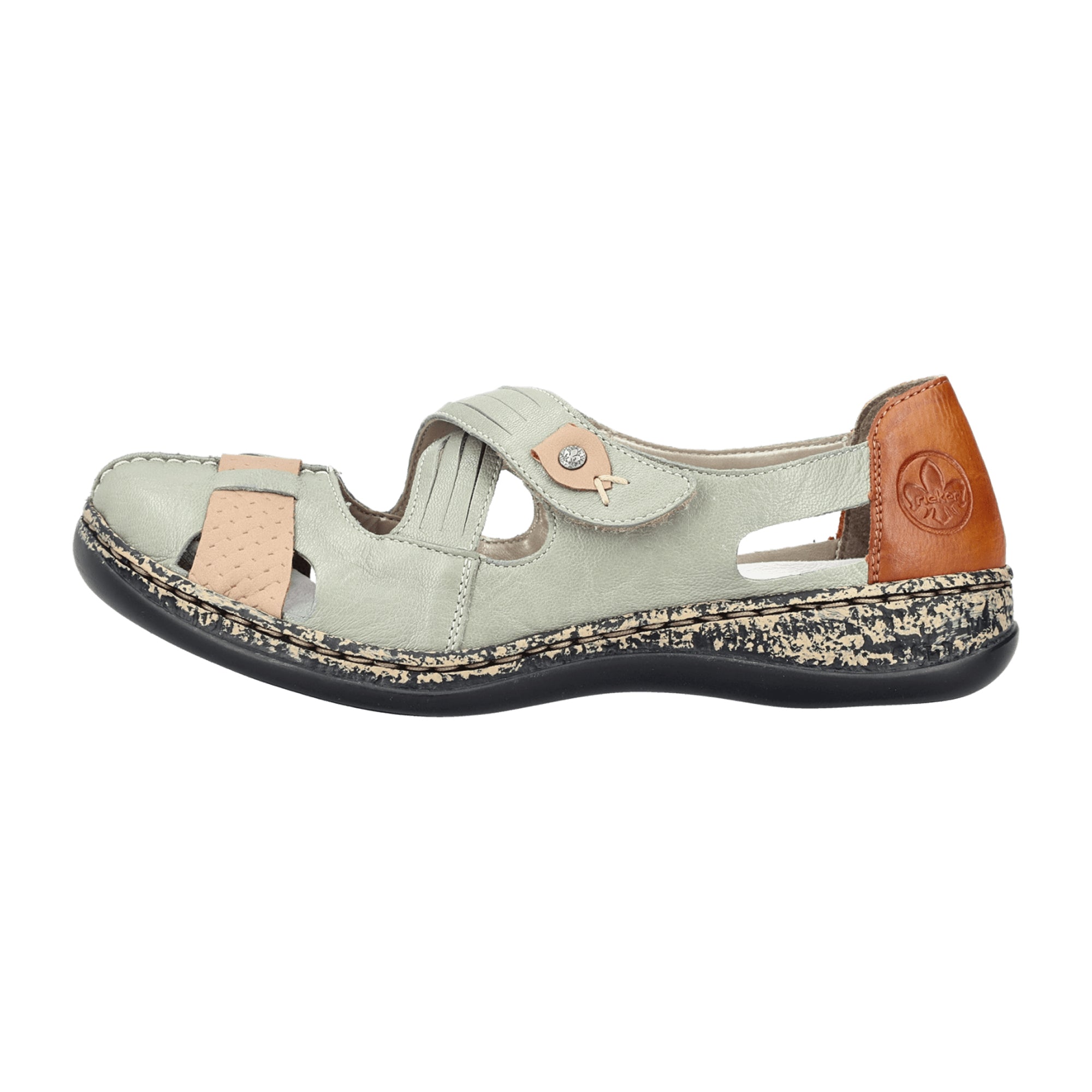 Rieker Green Leather Ballerinas for Women with Velcro Closure and Comfort Sole