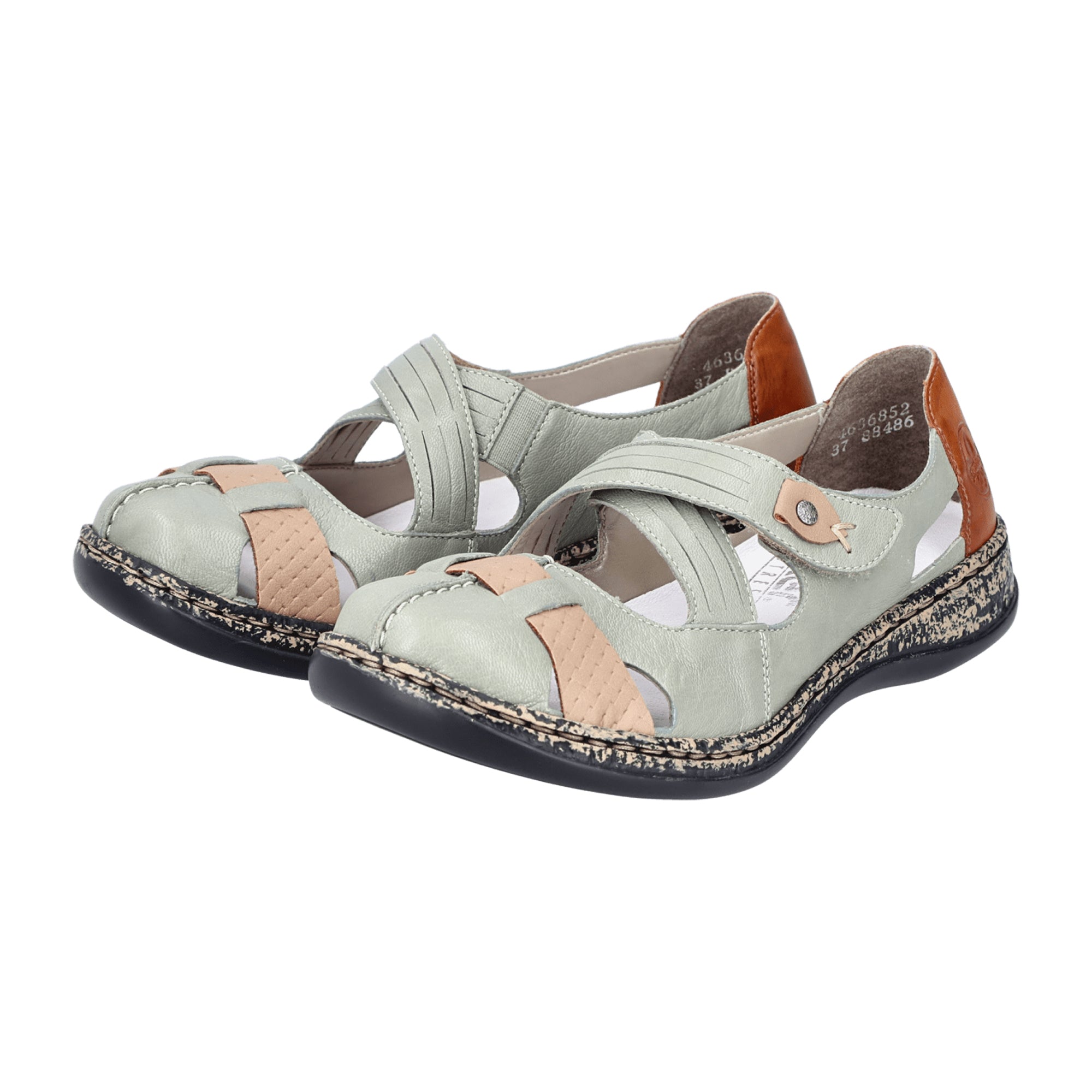 Rieker Green Leather Ballerinas for Women with Velcro Closure and Comfort Sole