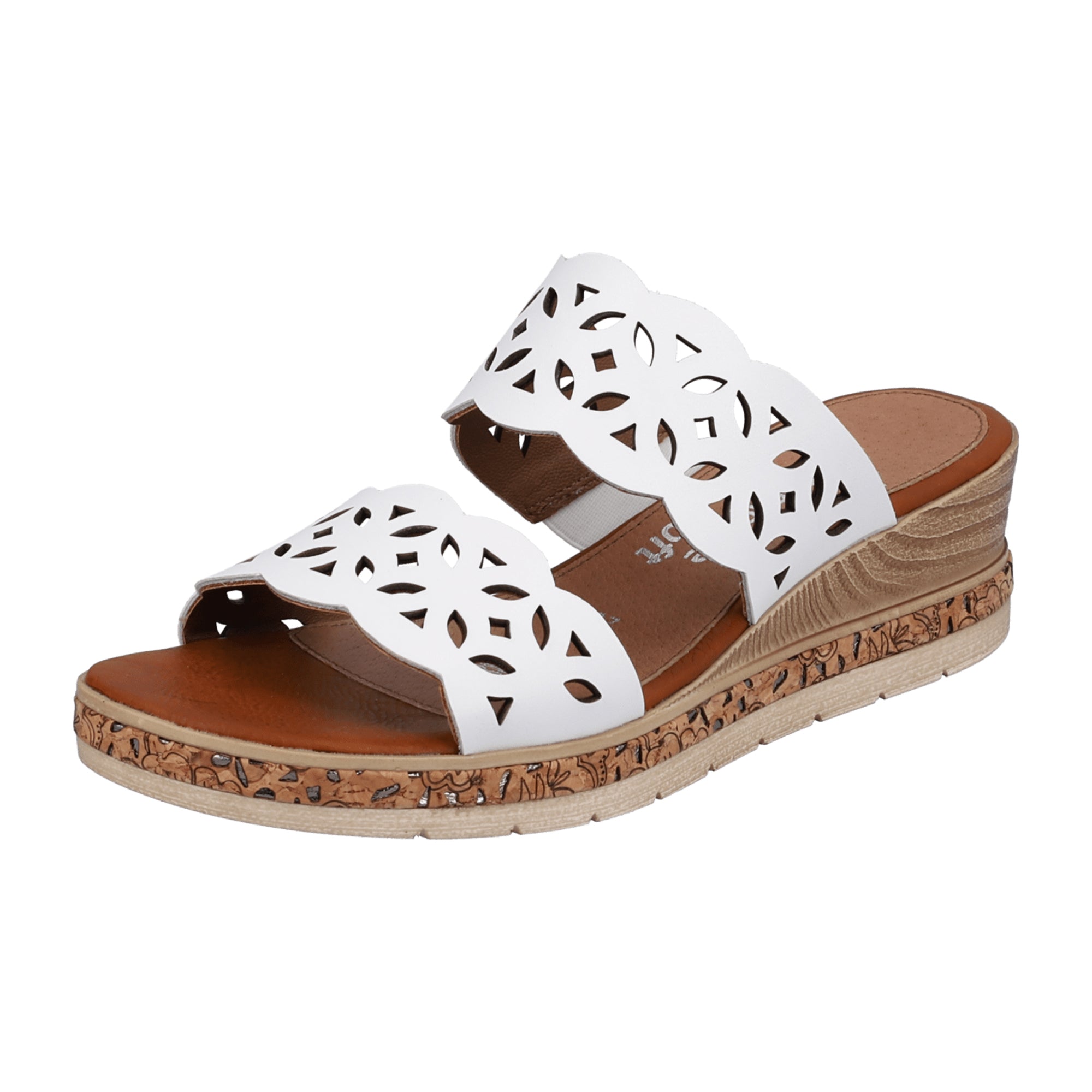 Remonte White Women's Leather Slip-On Sandals with Wedge Heel and Cushioned Sole