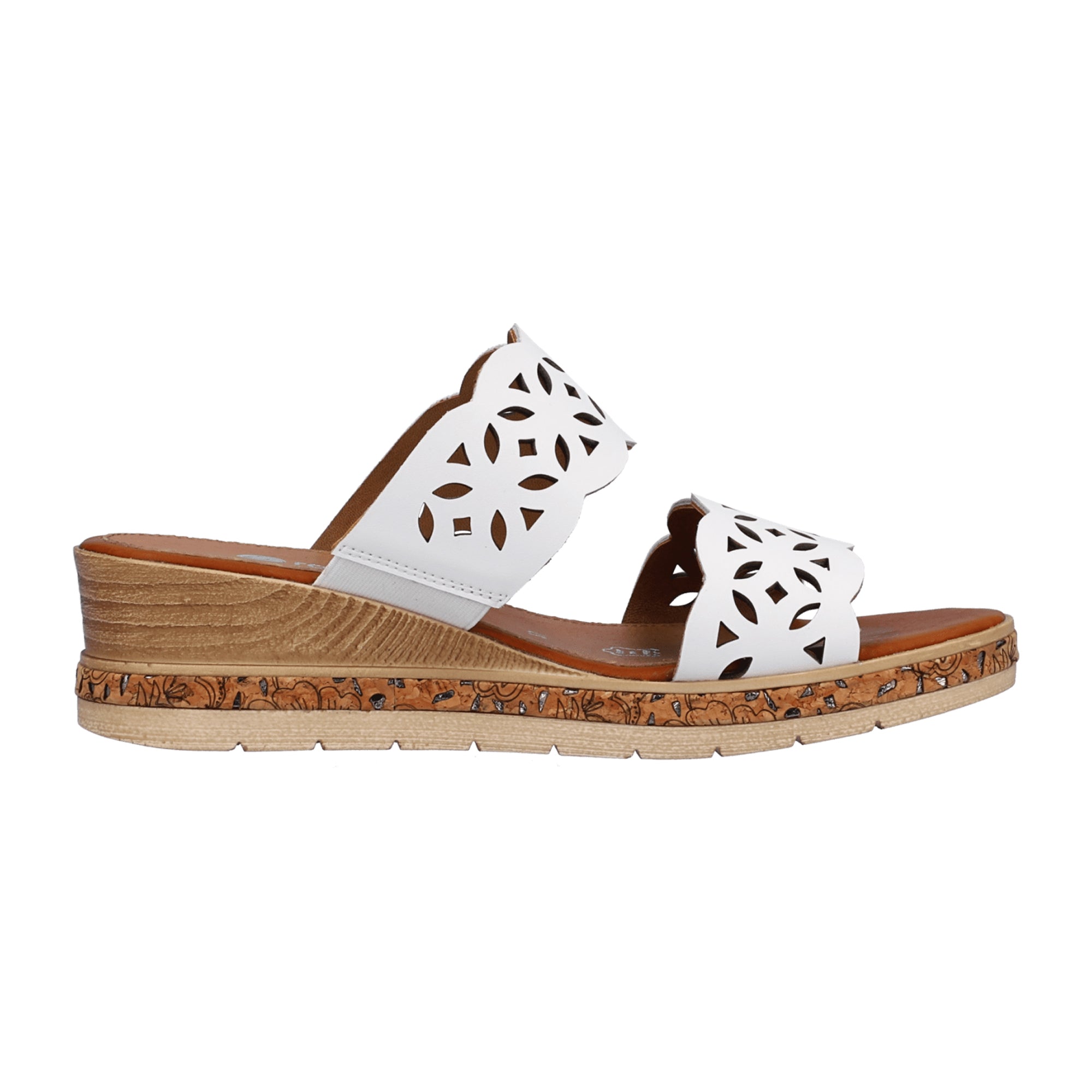 Remonte White Women's Leather Slip-On Sandals with Wedge Heel and Cushioned Sole