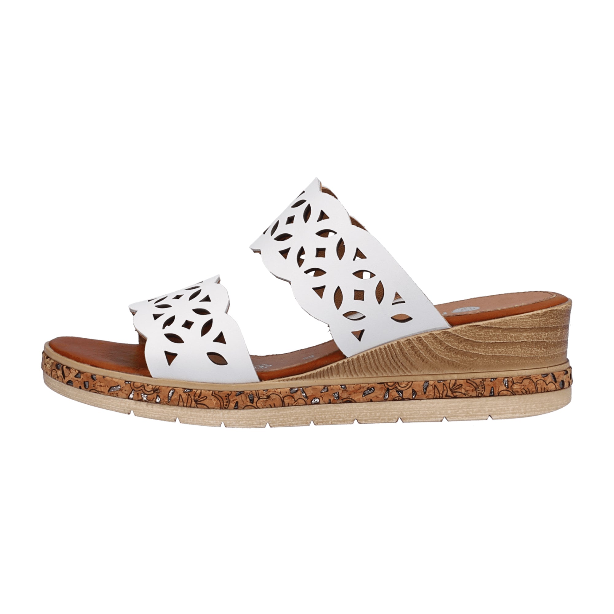 Remonte White Women's Leather Slip-On Sandals with Wedge Heel and Cushioned Sole