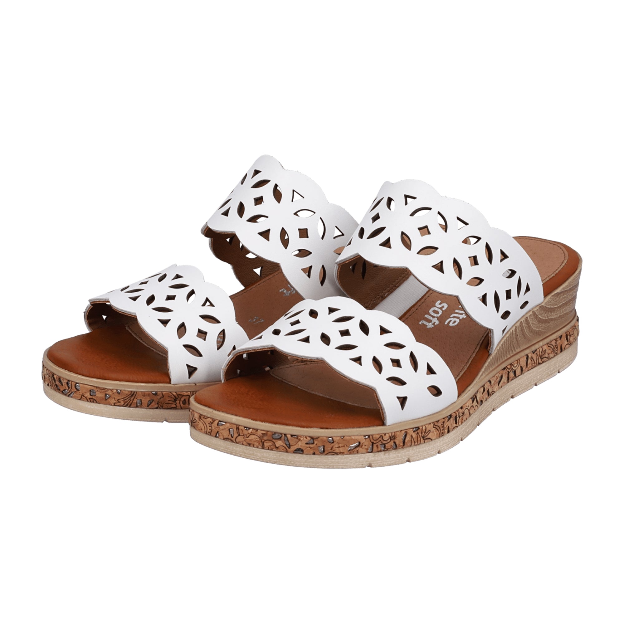 Remonte White Women's Leather Slip-On Sandals with Wedge Heel and Cushioned Sole