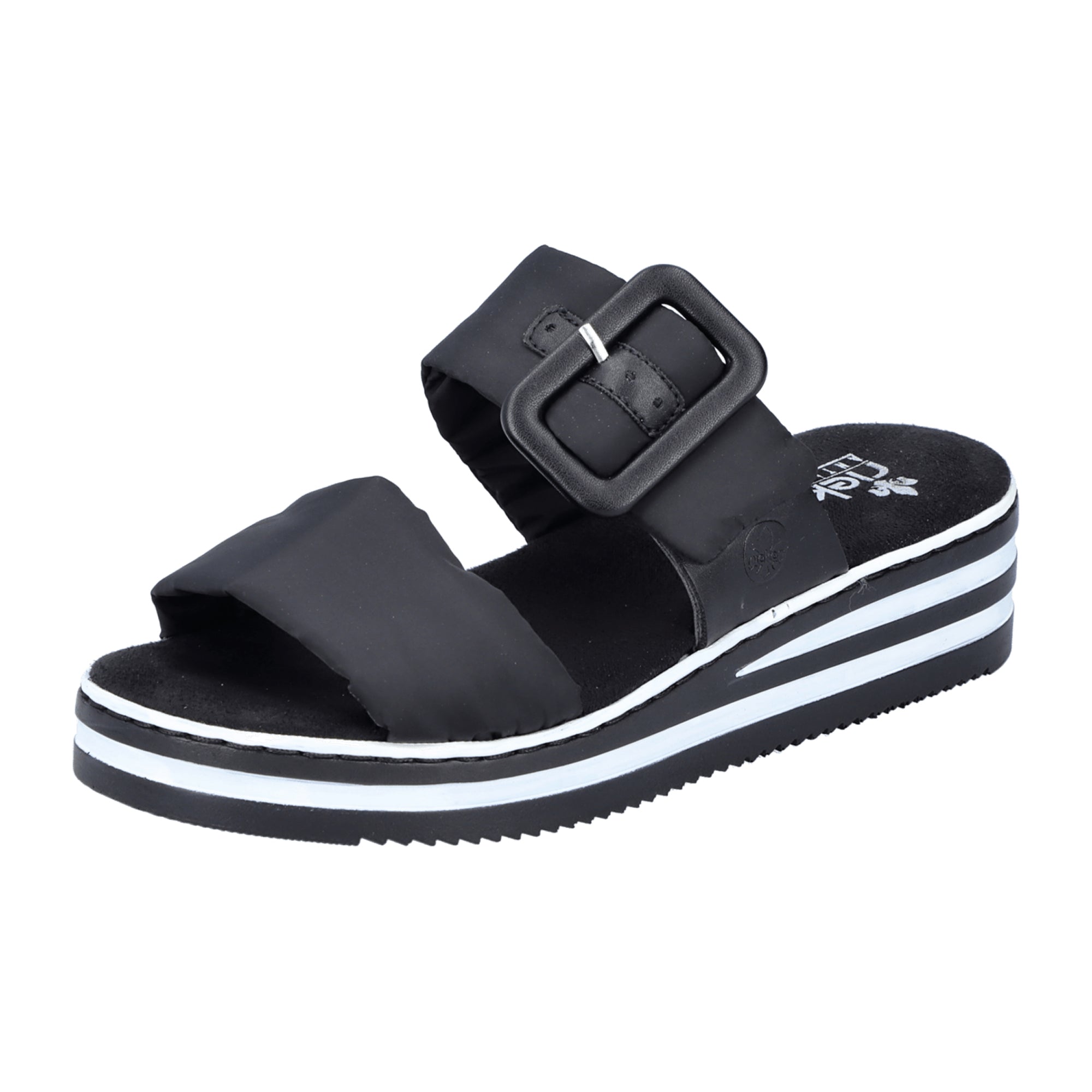 Rieker Women's Black Wedge Sandals Comfortable Lightweight Shock Absorbing Sole