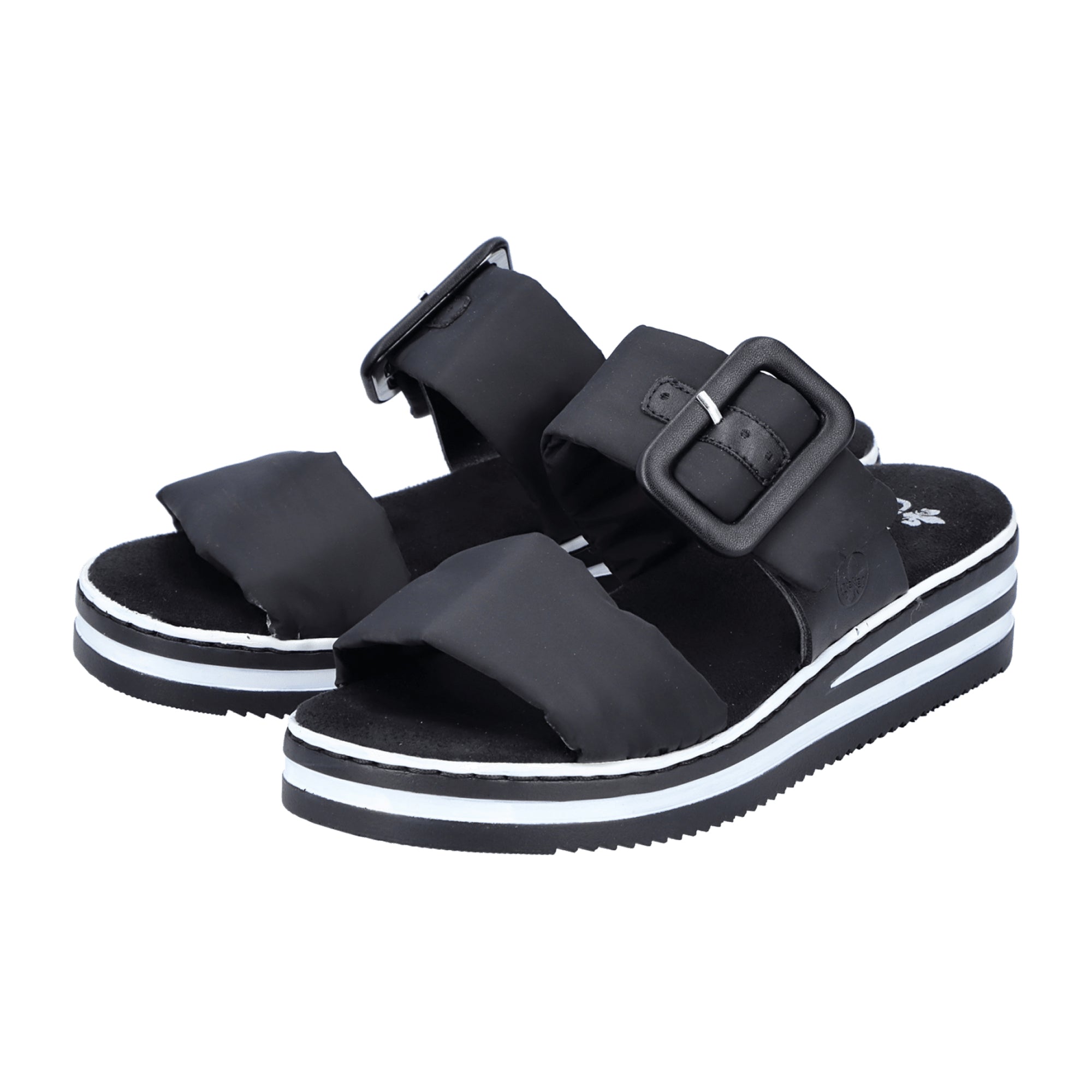 Rieker Women's Black Wedge Sandals Comfortable Lightweight Shock Absorbing Sole
